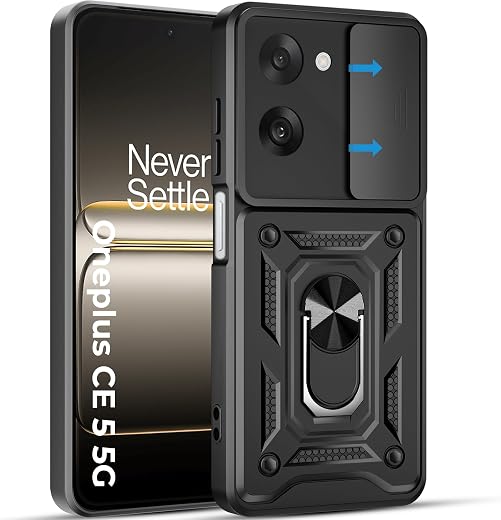 A rtistque Armor Bumper Back Case Cover for OnePlus Nord CE5 5G | Stylish Ring Holder &amp; Inbuilt Stand | Sliding Camera Cov...
