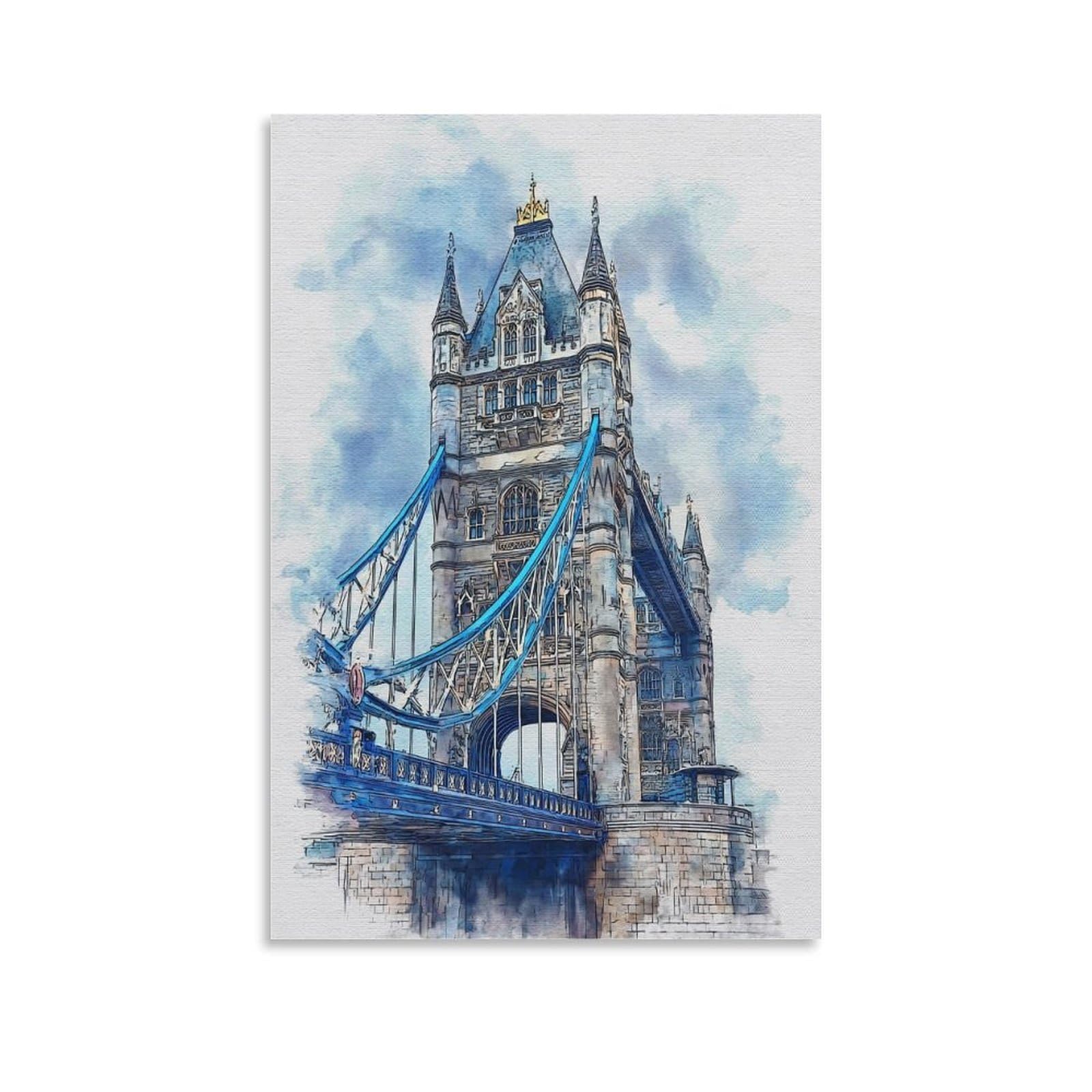 Lcynnh Unframe-Style London Tower Bridge 20X30inch(50X75cm) Vintage Travel Poster Watercolor Canvas Art
