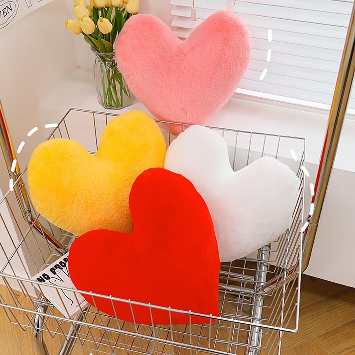 Yefound Heart Pillow Fluffy White Heart Shaped Throw Pillows Super Soft Plush Heart Throw Pillow Outdoor Indoor Decorative Pillows Valentine's Day Gift Pillow