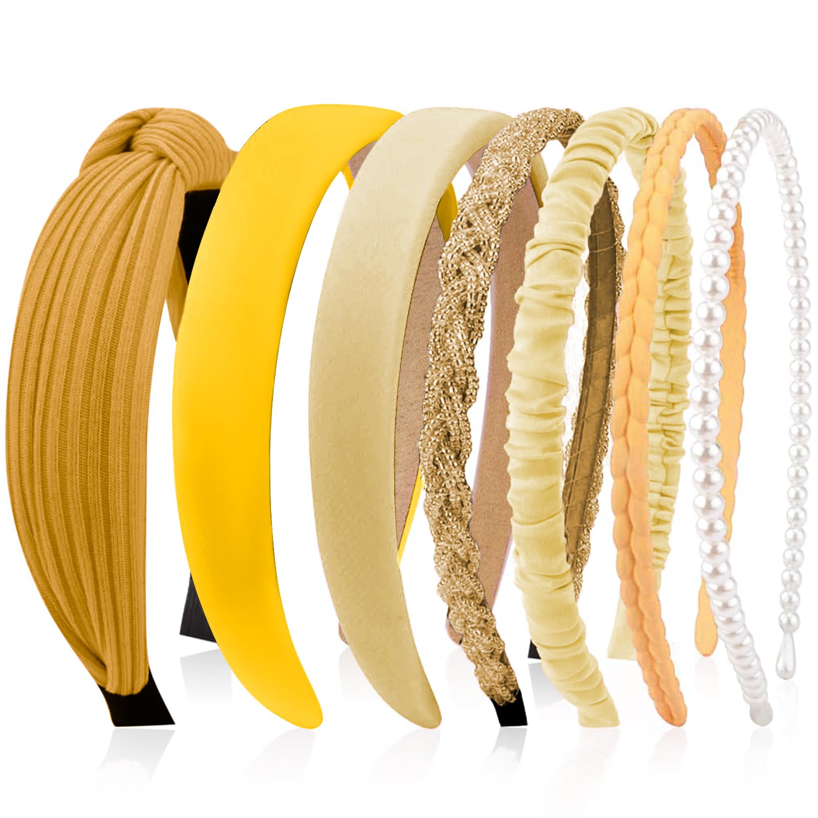 yolzhxe 7 Pezzi Fascia per Capelli da Donna, Copricapo da Donna alla Modadiversi Modelli, Fascia Capelli Giallo, Fasce per Capelli in Plastica Ragazze