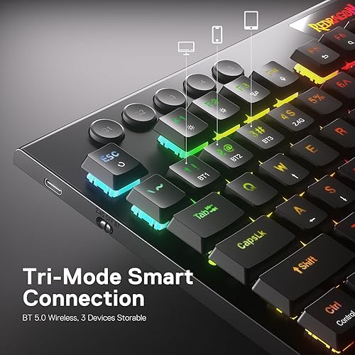 Miniatura 4 de Redragon K618 PRO Teclado mecánico RGB inalámbrico de 3 modos, BT2.4GhzTeclado para juegos de bajo perfil WinMac con diseño ultrafino, control de