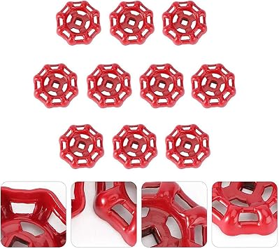6Pcs 63mm/2.5 Replacement Gate Valve Handwheel-Hose Bib Handle Replacement-Water Spigot Handle- Valve Handle- Globe Valve Switch Handle,Metal Outside Faucet Round Wheel Handle(Red, Square Hole-7x7mm)