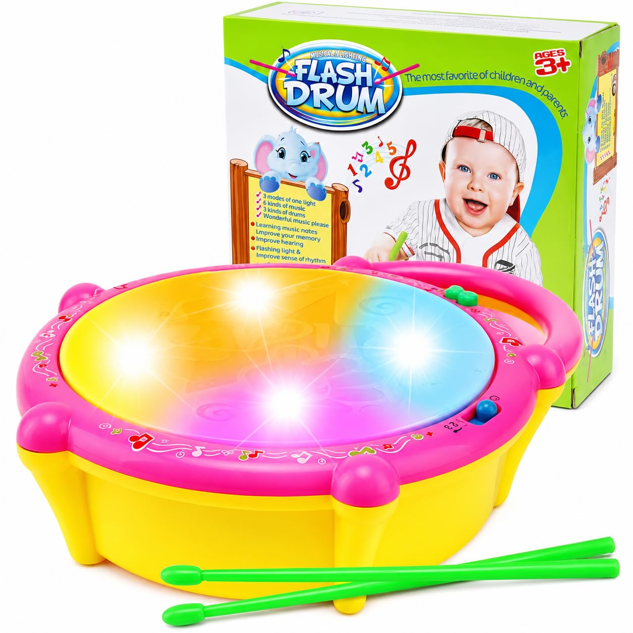 Flash Drum Toy for Kids 1+ Year | Musical Light-Up Drum with LED Lights & Drumsticks | Sound & Music Learning | Early Educational Toy for Boys & Girls | Birthday Gift for Toddlers-image-39