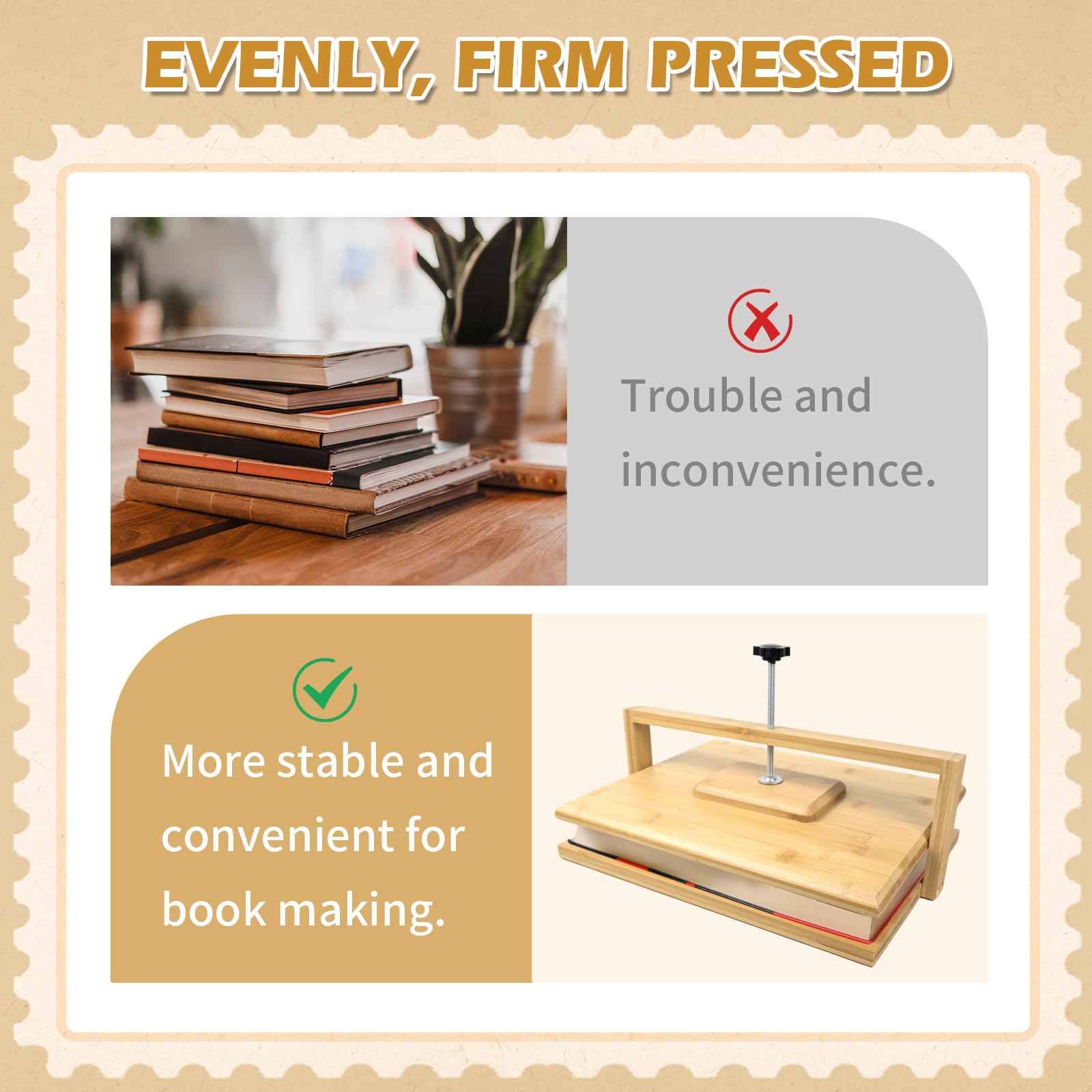 Pressa per libri in legno e bambù, pressa per carta, pressa per fiori, stabile pressa manuale multifunzionale per esigenze di rilegatura. Pressa per libri con pressione uniforme (29 x 20 cm)