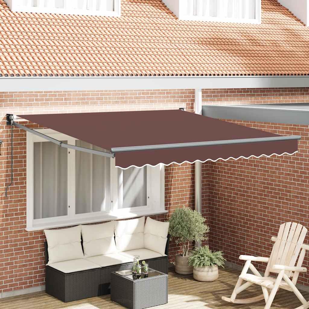 Markiza zwijana brązowa 300x250 cm z ramą z aluminium malowanego proszkowo i tkaniną PU odporną na promienie UV, regulowanym kątem i wysokością, obsługiwana korbą, idealna
