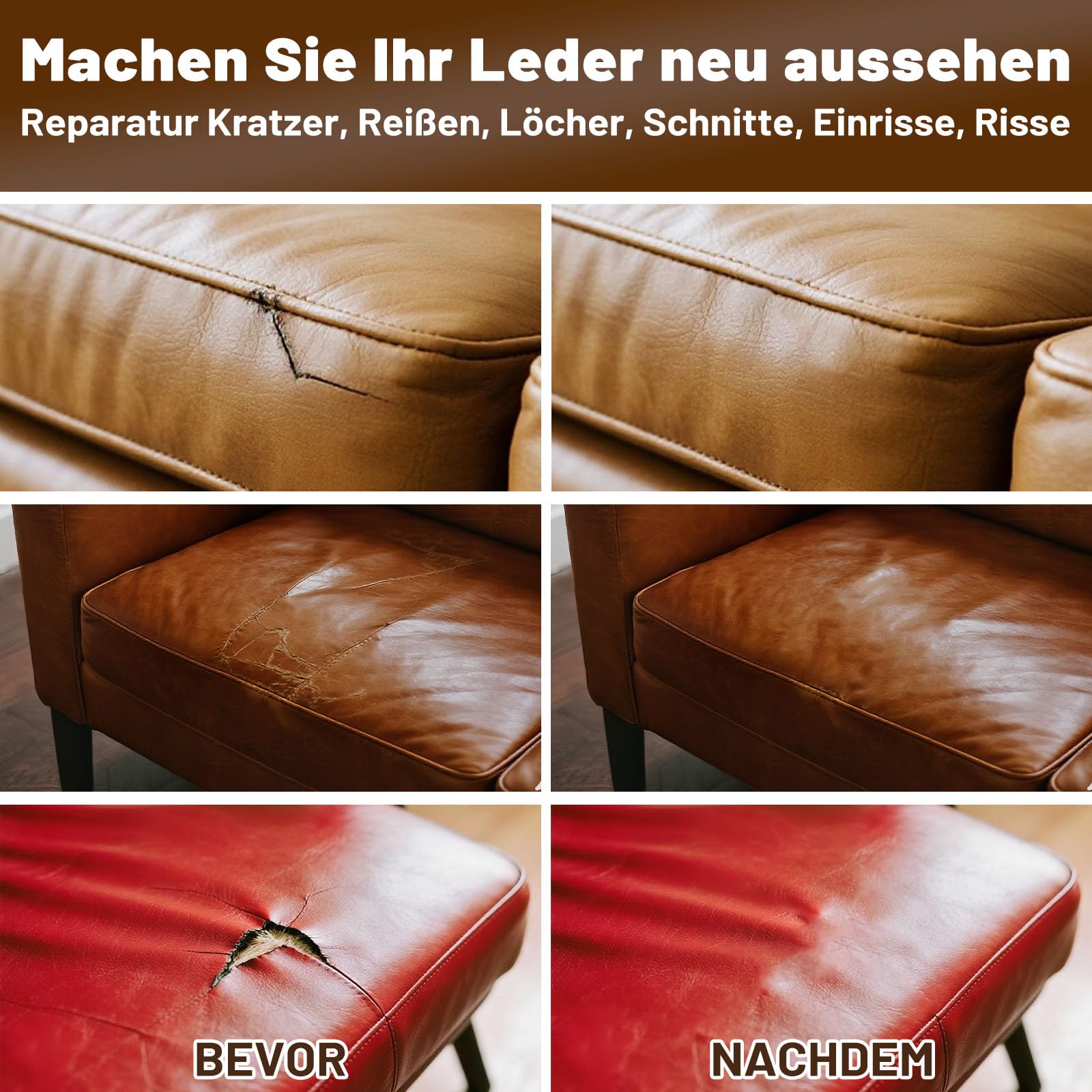 Endhokn Leder Reparatur Set, 12 Farben Ledersofa Reparaturset, Autositze, Jacke, Vinyl Kunstleder Reparaturset Repariert Kratzer Schnitte Risse Löcher Risse Farbe Anpassbar und Einfach zu Bedienen