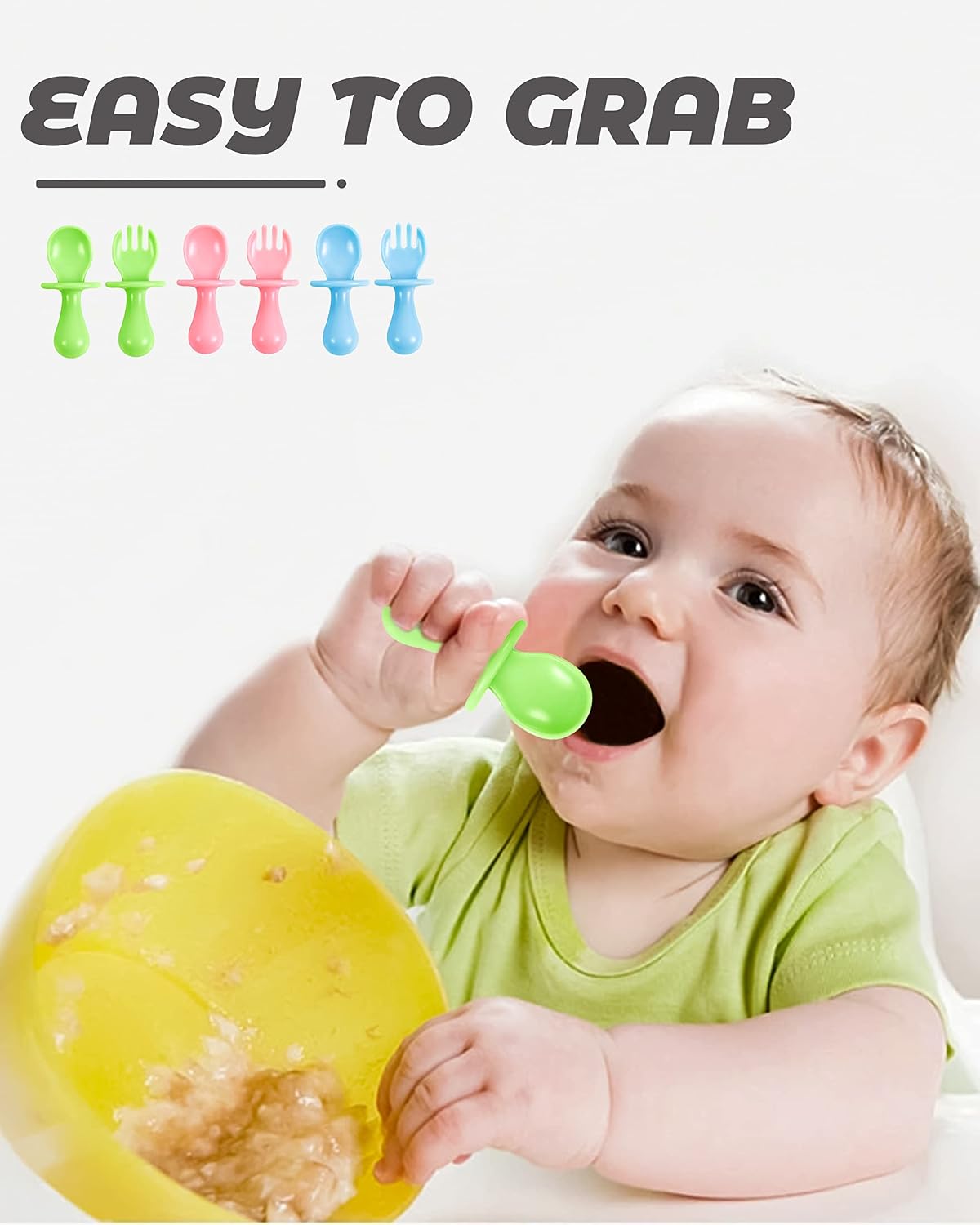 6 Pcs Baby Spoons and Forks for Baby Leading Weaning, Toddler Utensils, Baby Spoons First Stage, Baby Utensils for Self-Feeding