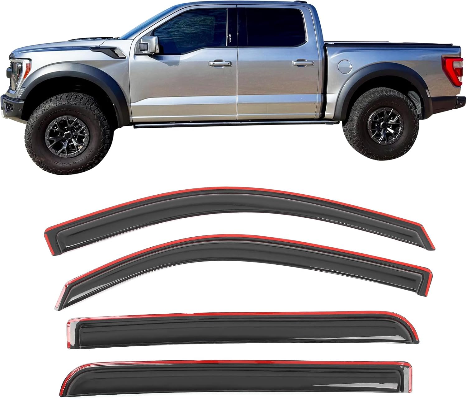 IKON MOTORSPORTS in Channel Window Visors Compatible with 2019-2025 Dodge Ram 1500 Crew Cab, Slim Style Acrylic Smoke Rain Guards, Side Window Wind Deflectors 4PCS
