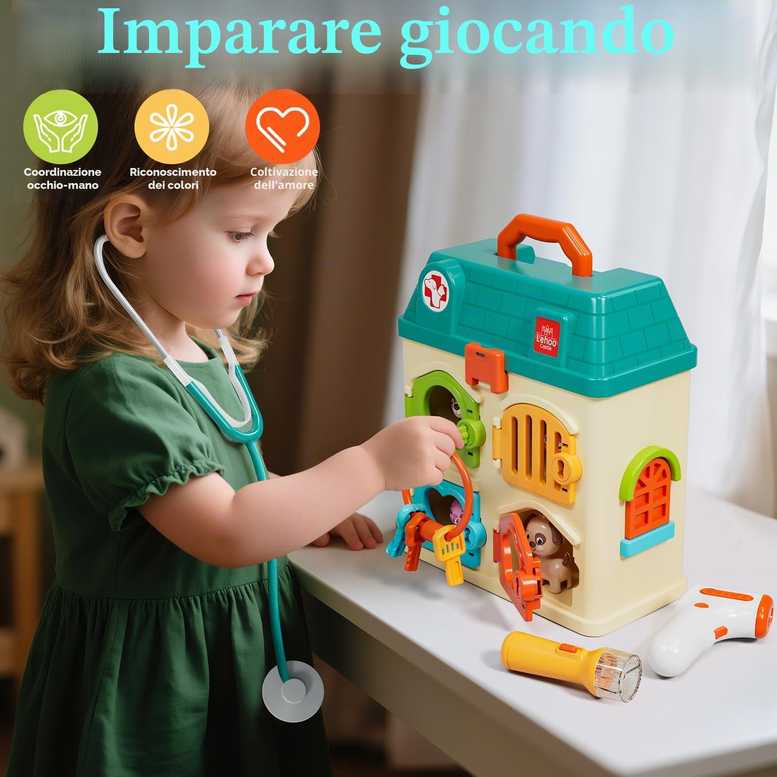 Lehoo Castle Kit Dottoressa Bambina, Valigetta Dottore Bambini, Kit Dottore Bambino con Luce e Suono, Giochi Bambini 3 Anni