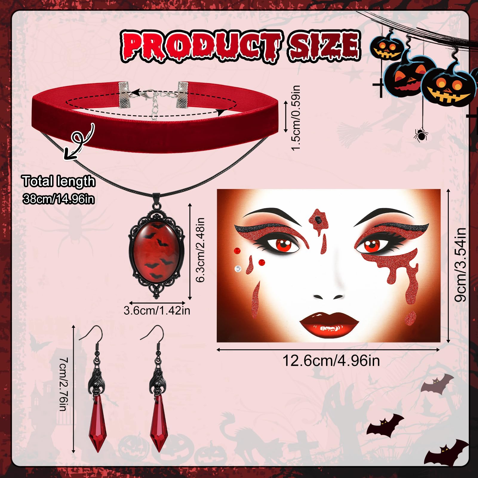 Kit Déguisement Vampire Halloween - 8 Dents, Oreilles D'elfe, Faux Ongles Et Tatouages, Idéal Pour Fêtes Et Cosplay - 7