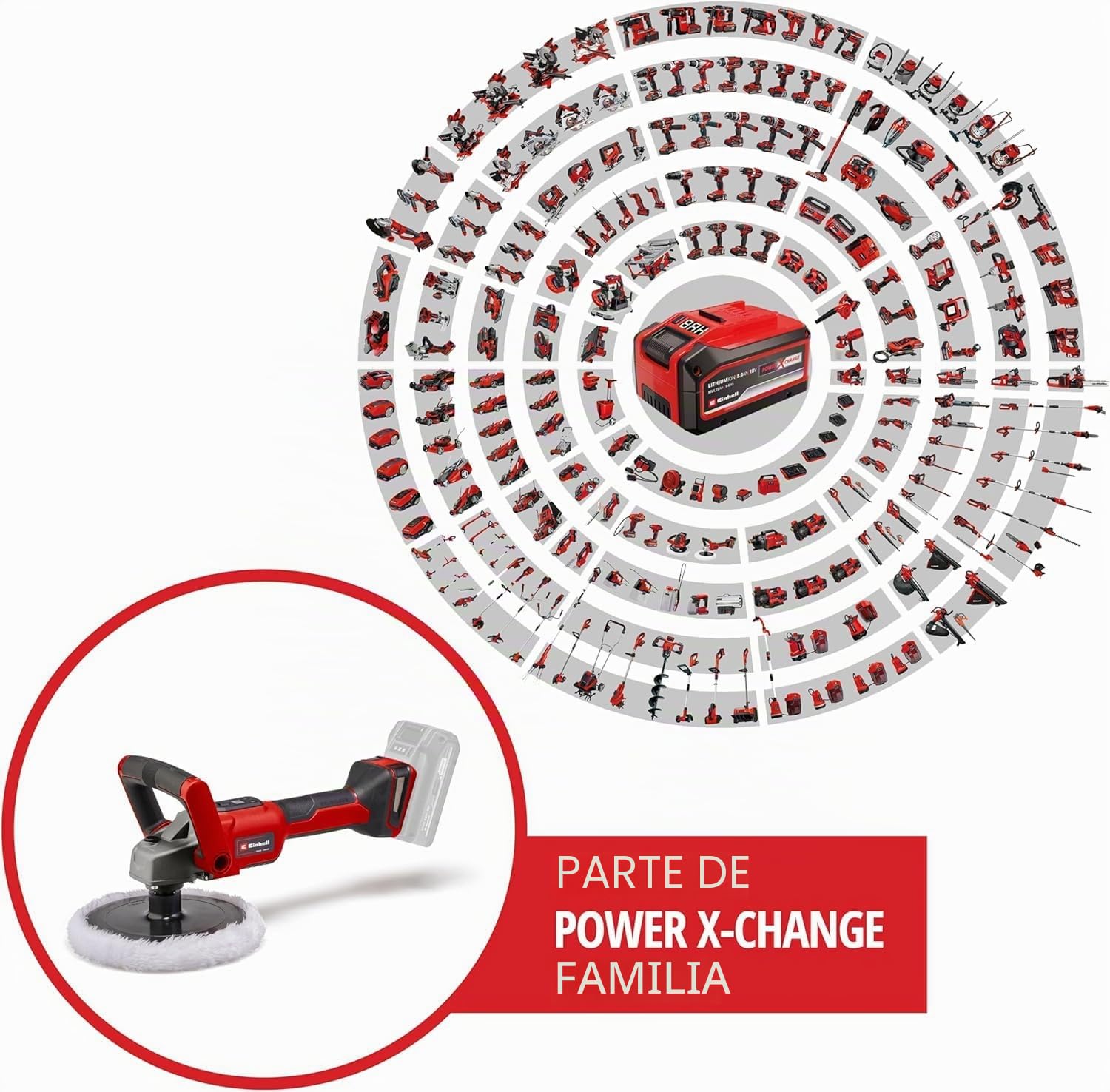 Einhell Máquina pulidora lijadora con batería CE-CP 18/180 Li E-Solo Power X-Change (18 V, iones de litio, Ø180 mm, incl. capuchas de pulido adicionales + papel de lijasin, sin batería ni cargador)