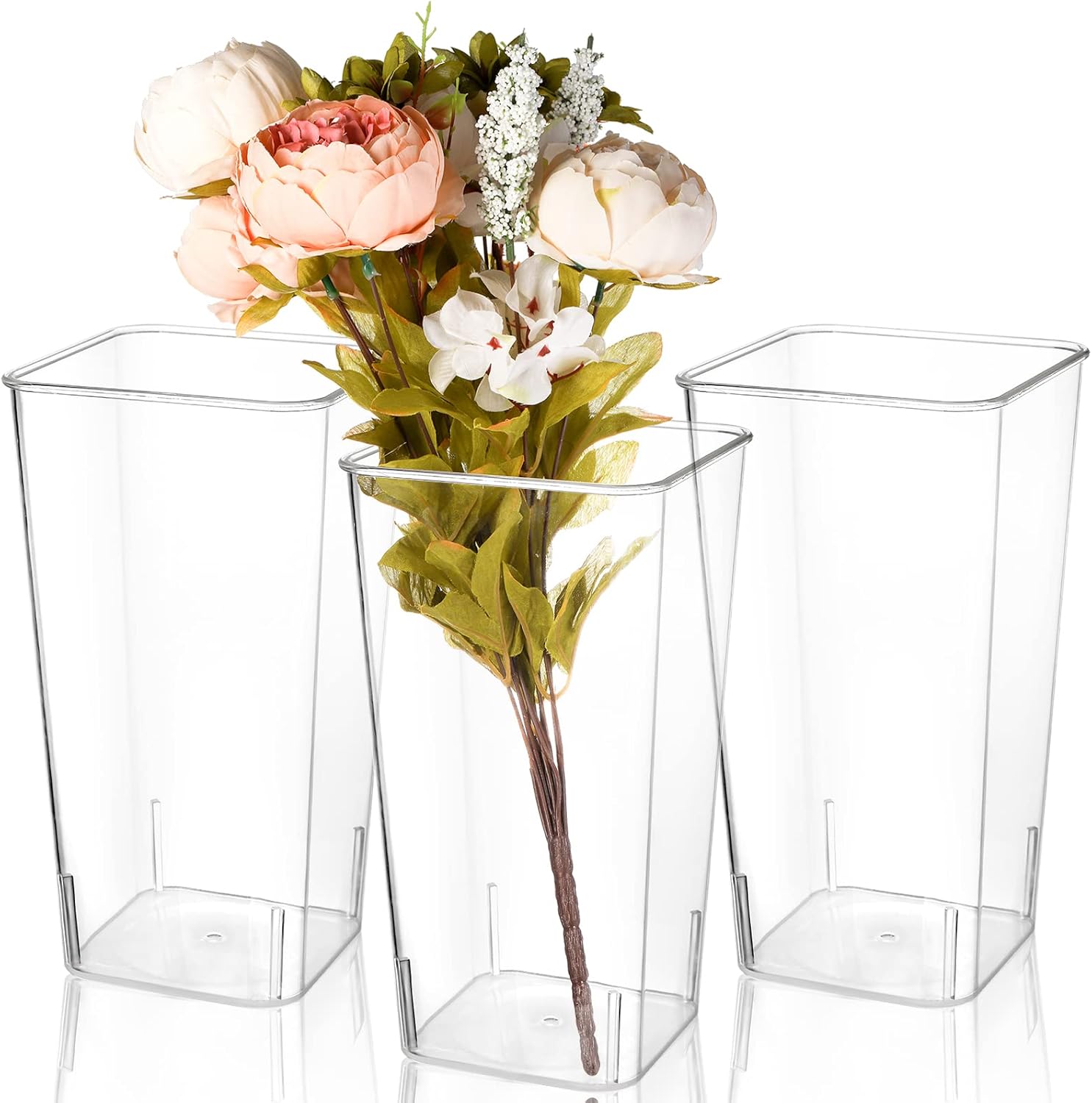 Suwimut 3 Pack Flower Vase Acrylic Square Tapered Vase Tall Rectangle