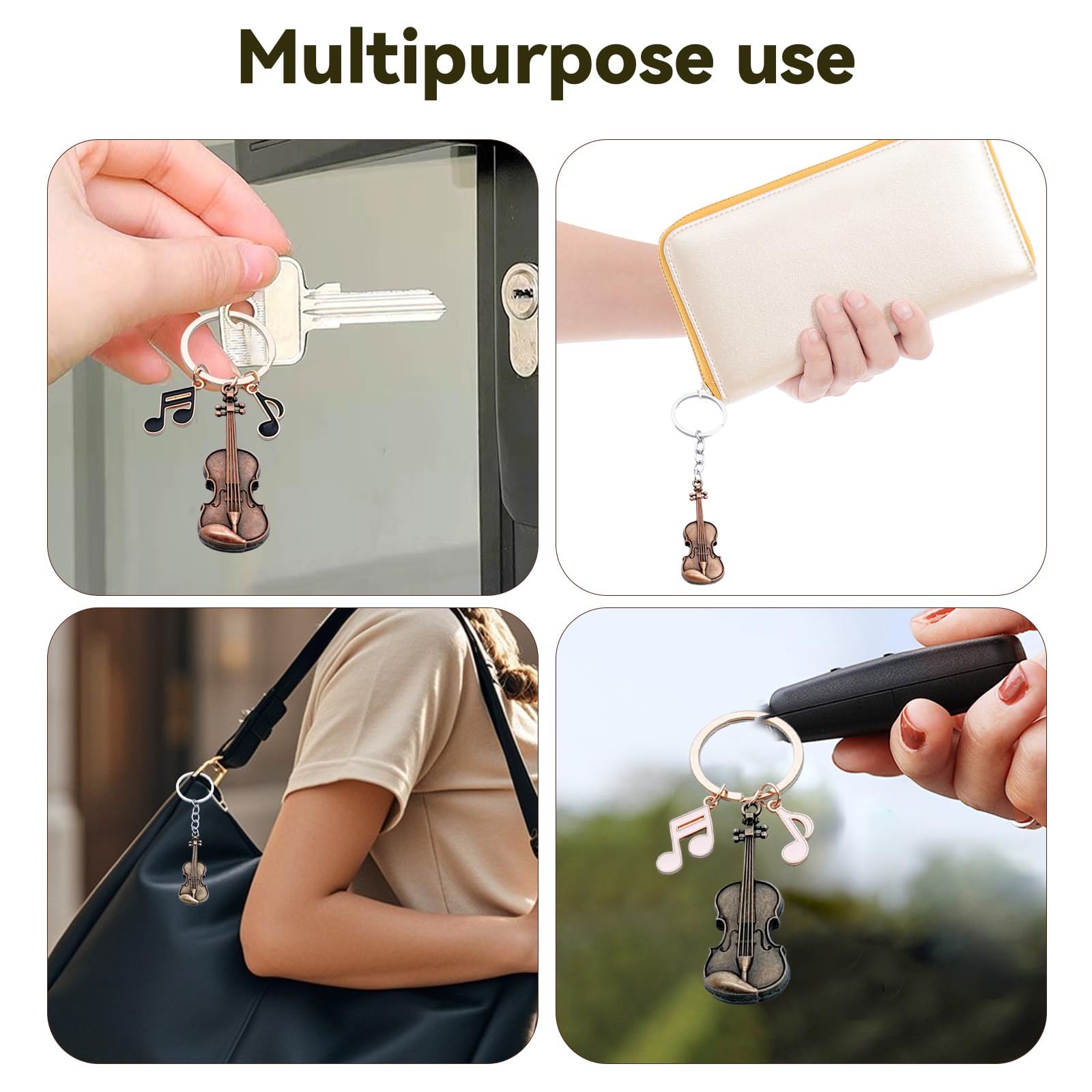 Zinc Alloy Violin Keychain, Weathered Charm in Bronze and Red Copper, Pocket-Sized Tiny Violin Keyring with Musical Notes - 4-Piece Set, Artistic Decor for Music Lovers