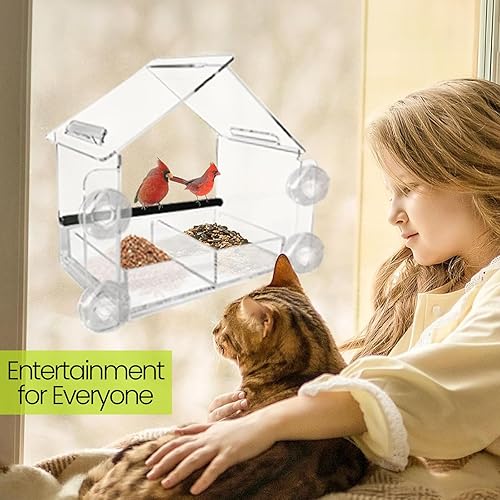 Miniatura 8 de Nature Gear Comedero acrílico transparente para pájaros para ver ventanas, resistente a la intemperie y fácil de limpiar con bandeja deslizante,