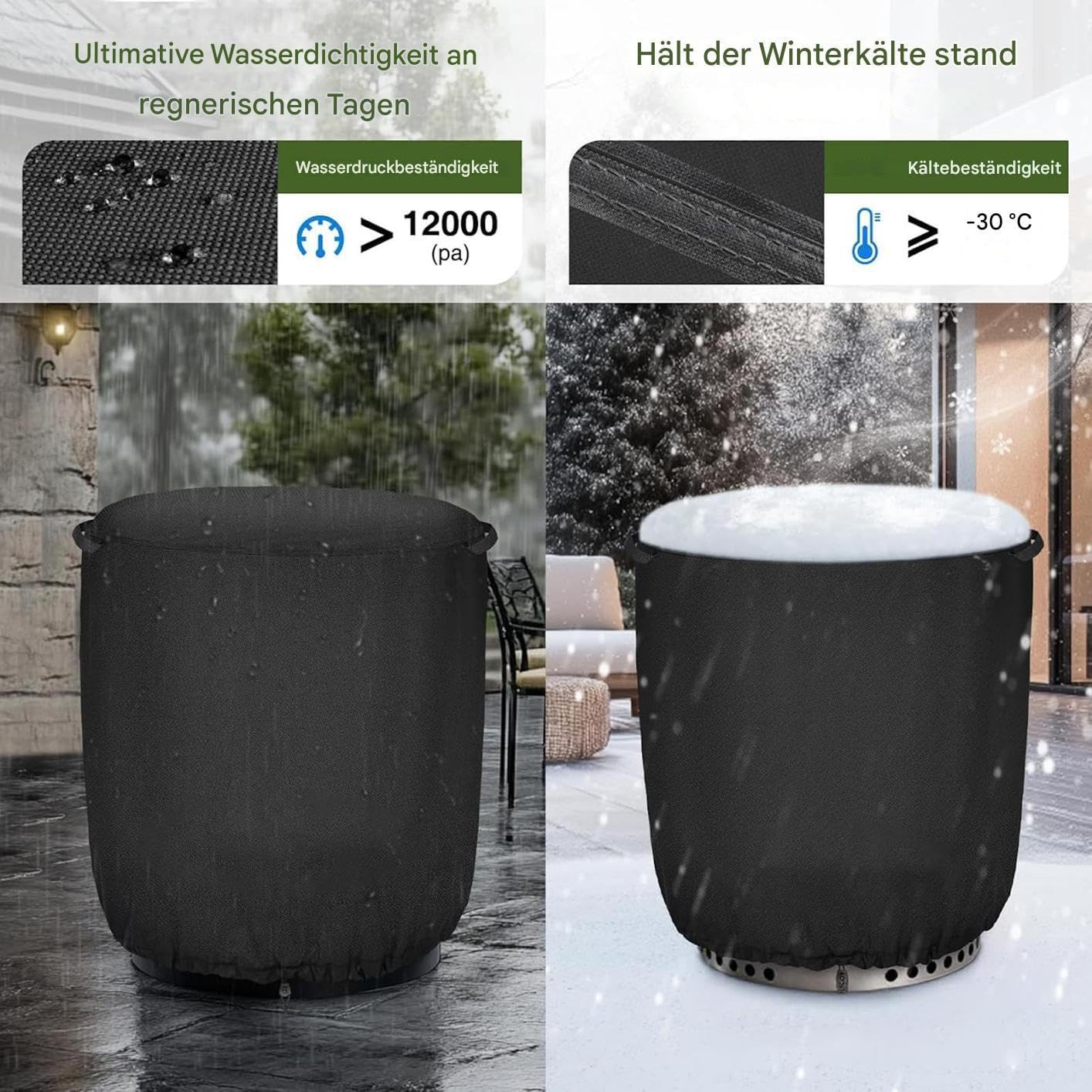 Wytrzymała wodoodporna osłona paleniska 600D, okrągły, izolowany, zewnętrzny koc do paleniska do grilla, ogrodu i patio, trwała, odporna na warunki atmosferyczne osłona kominkowa