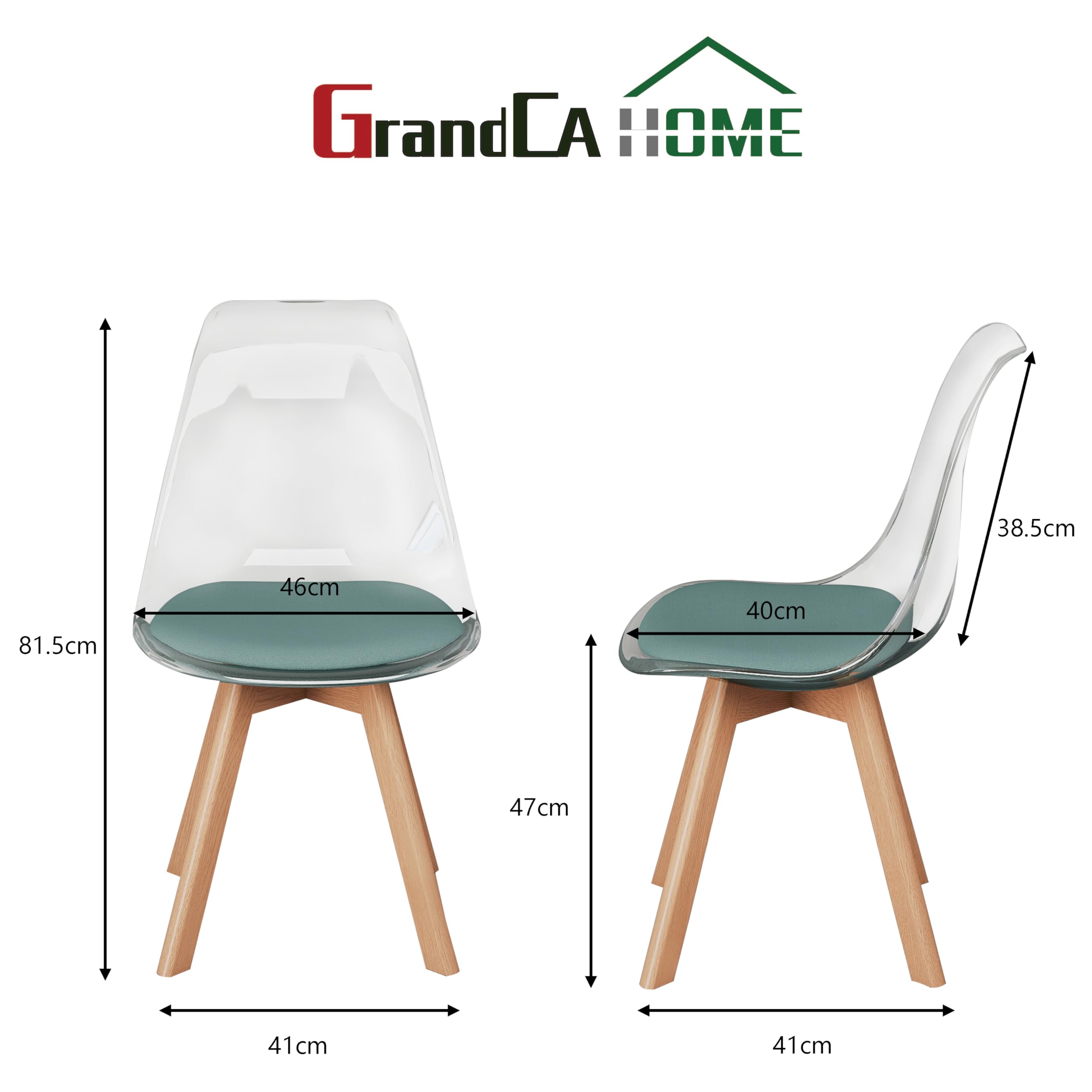 GrandCA HOME Set di 4 Sedie da Pranzo Nordiche con Schienale Trasparente, Sedia Imbottita con Sedile Imbottito in Velluto (Verde-Velluto)