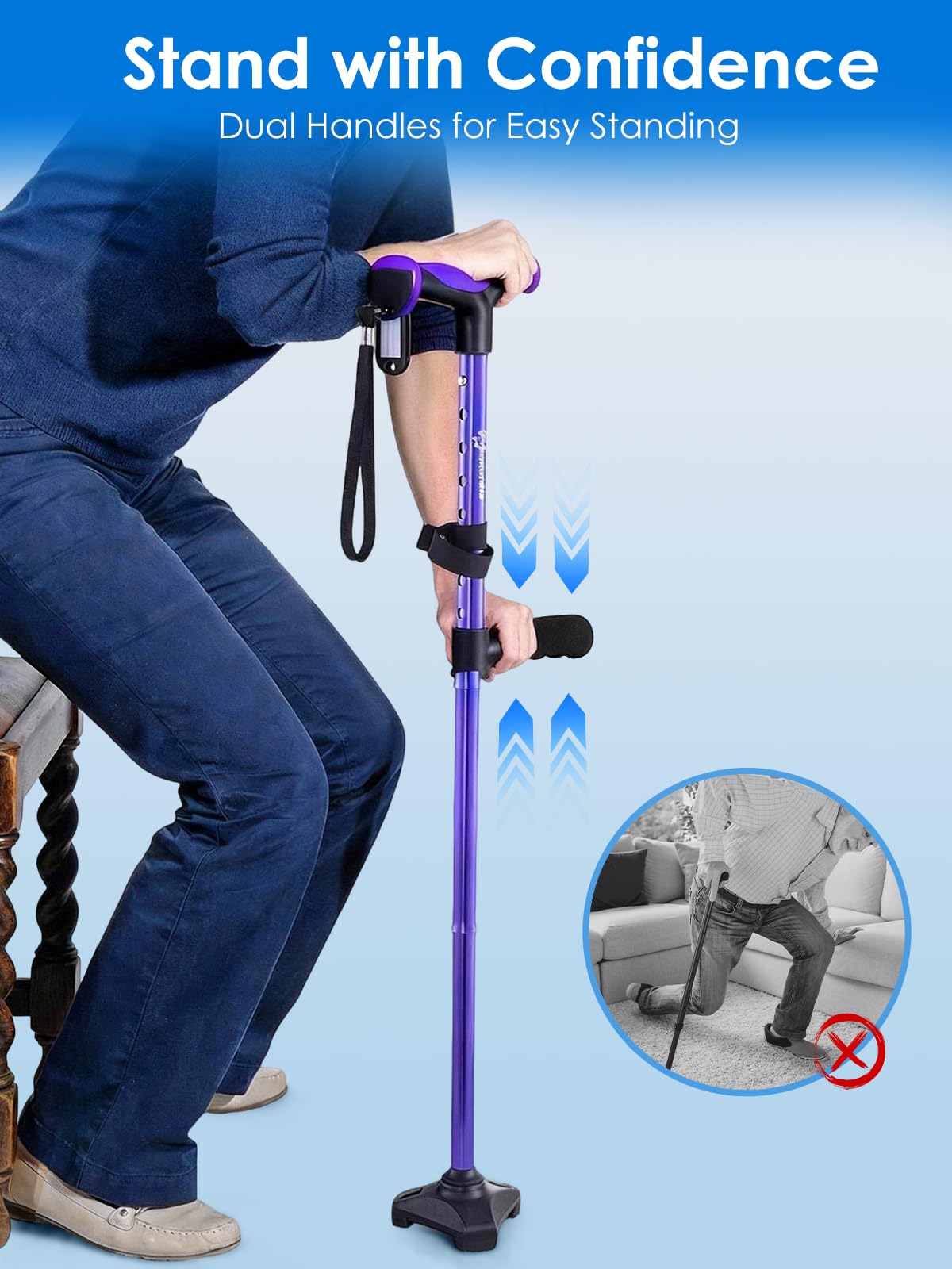 WHLICKS Bastone da Passeggio, Bastoni Pieghevoli per Donne e Uomini con Seconda Impugnatura per Assistenza alla Alzata, Telescopici, Ripiegabili, Bastoni Regolabili per Signore, Anziani e Adulti