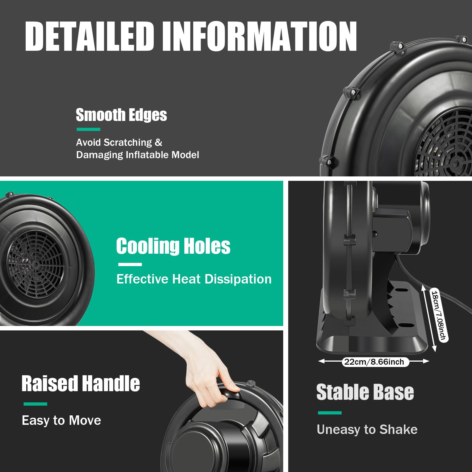 Ventilador permanente para juguetes inflables (220 V, 370 W)