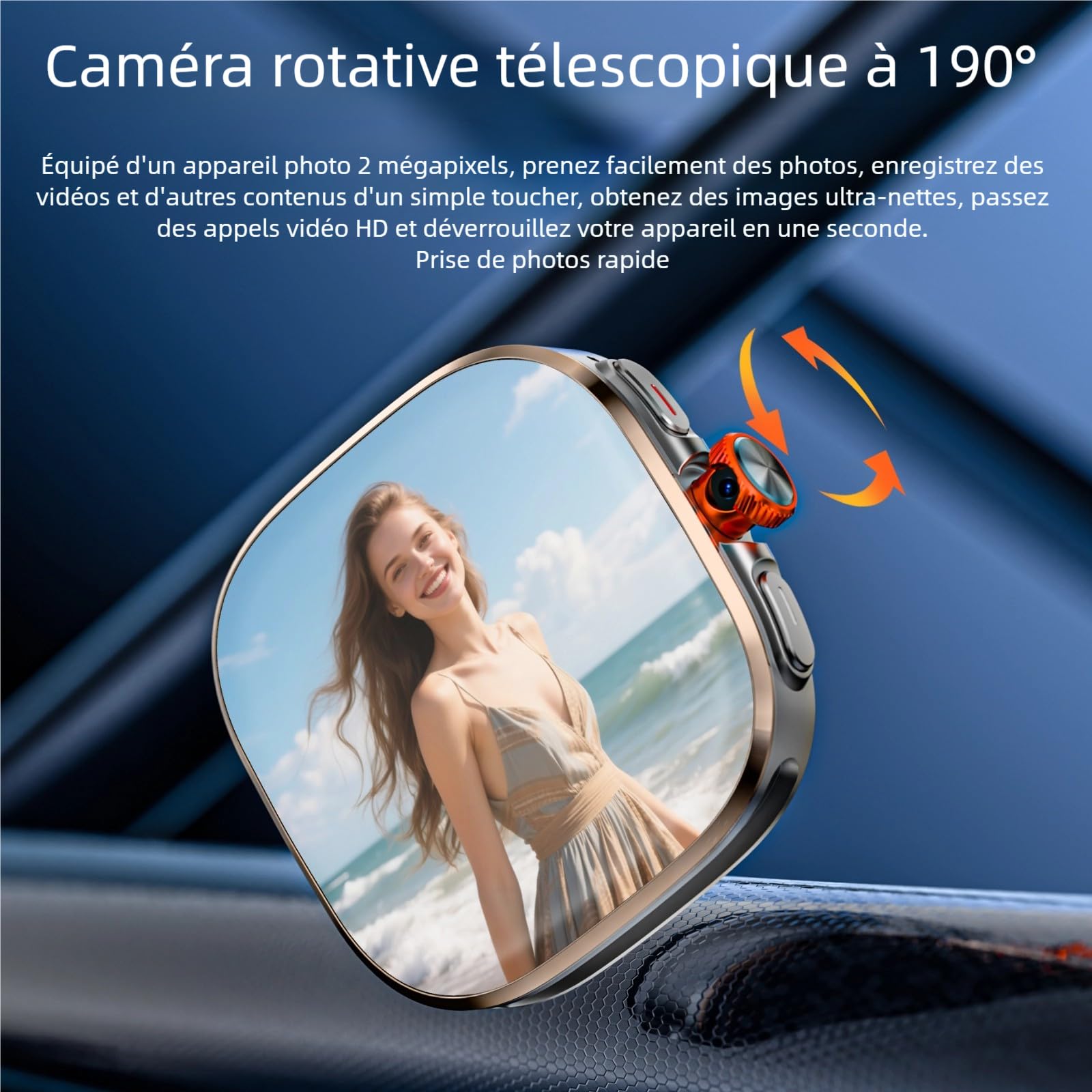 LOKMAT Montre intelligente Android avec carte SIM 4G, écran AMOLED de 2,16", 3 Go + 32 Go, pour homme et femme, avec caméra rotative, WiFi, GPS, 1150 mAh, montre de suivi d'activité physique (doré)