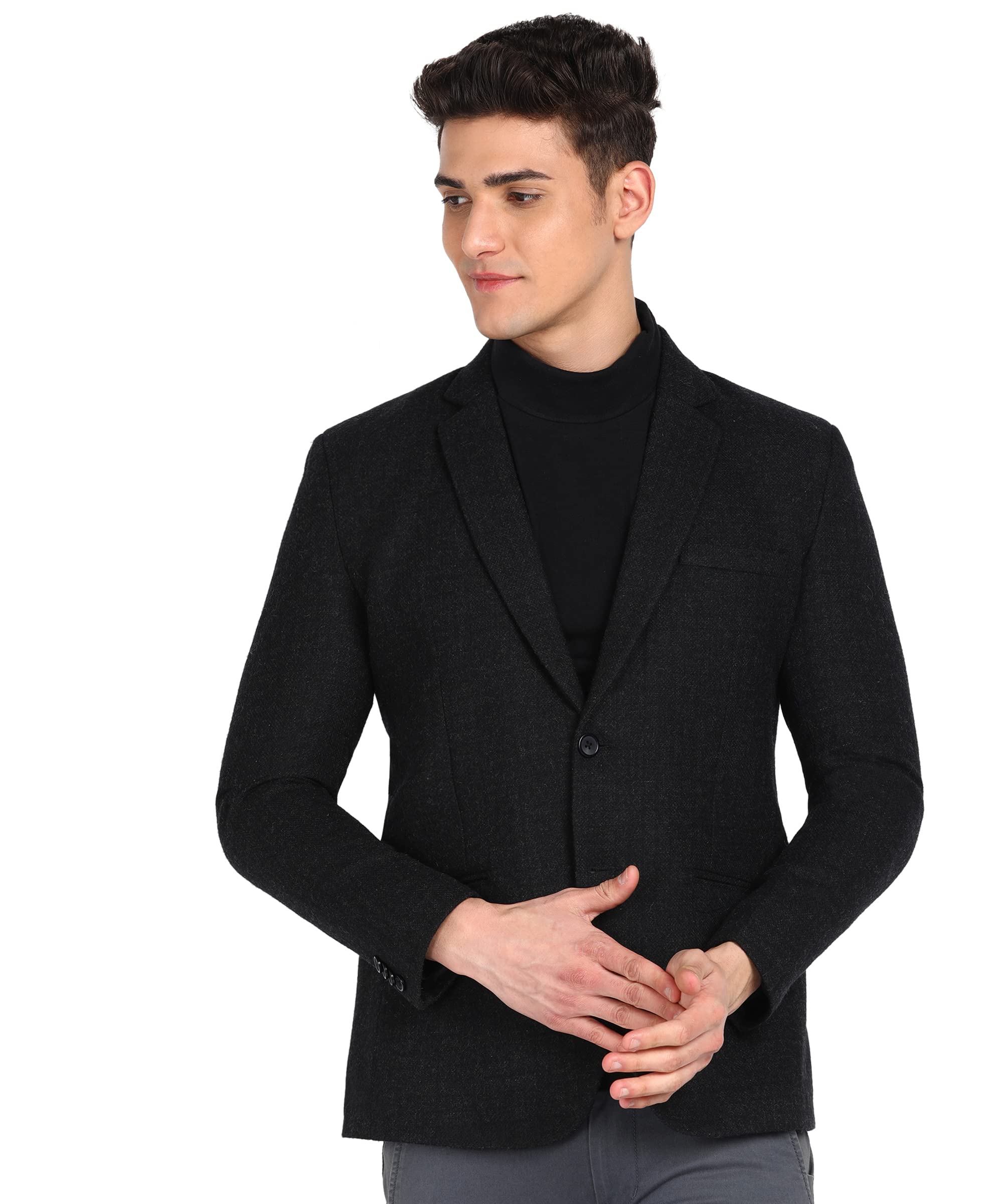 essentiele Men's Charcoal Black Tweed Casual and Formal Blazer-picture-49