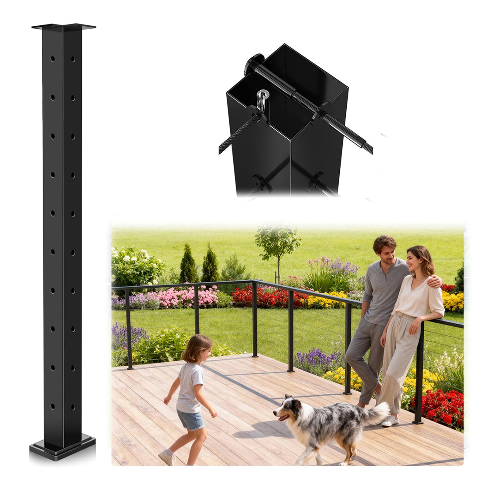 SIMILAR PRODUCT Upgraded Swageless T-drilled Corner Cable Railing Post 36" (Post 35"x2"x2"), Three Sides Fixed Top Mount Corner Post with Cable Grommets, T304 Stainless Steel, Outdoor Finish for Decks