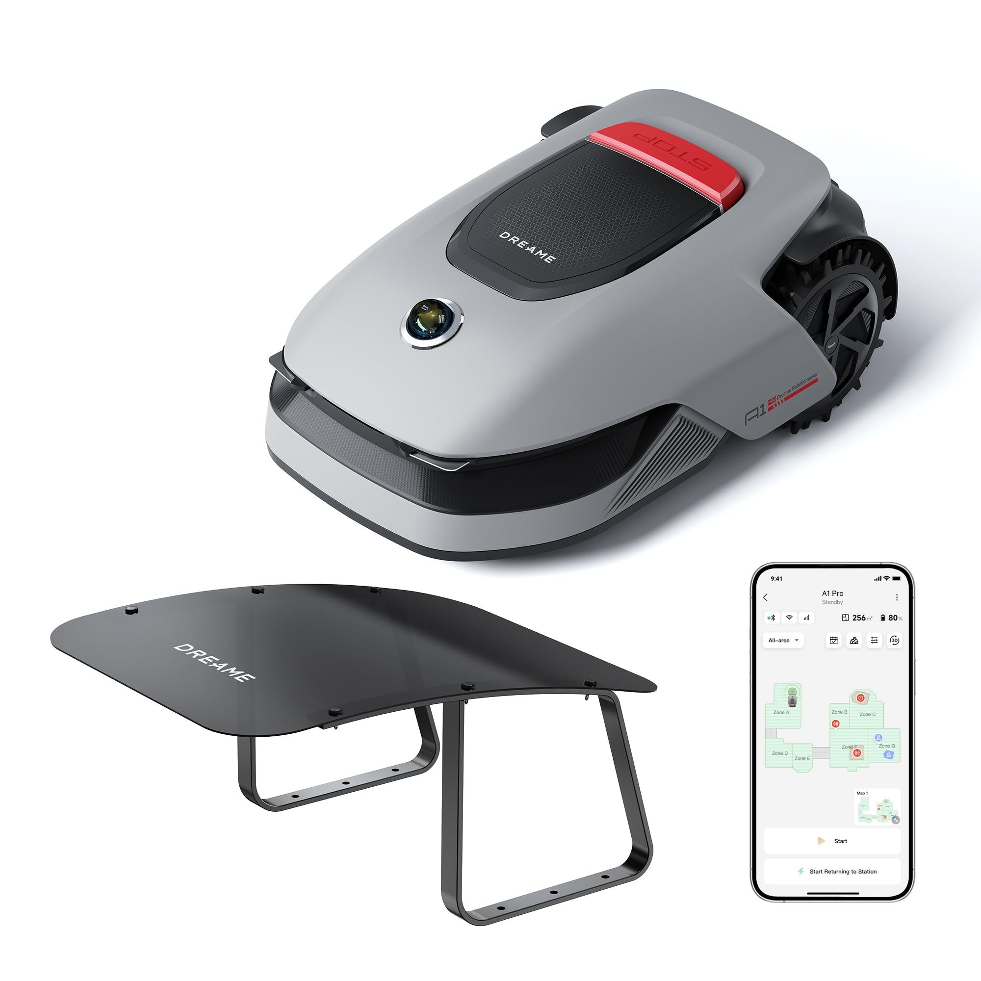 dreame A1 Pro Robotic Lawnmower and Garage, Wireless Range Robotic Lawnmower, 2000 m², App Control, Intuitive Zone Management, Obstacle Avoidance, Off-Road Tyres