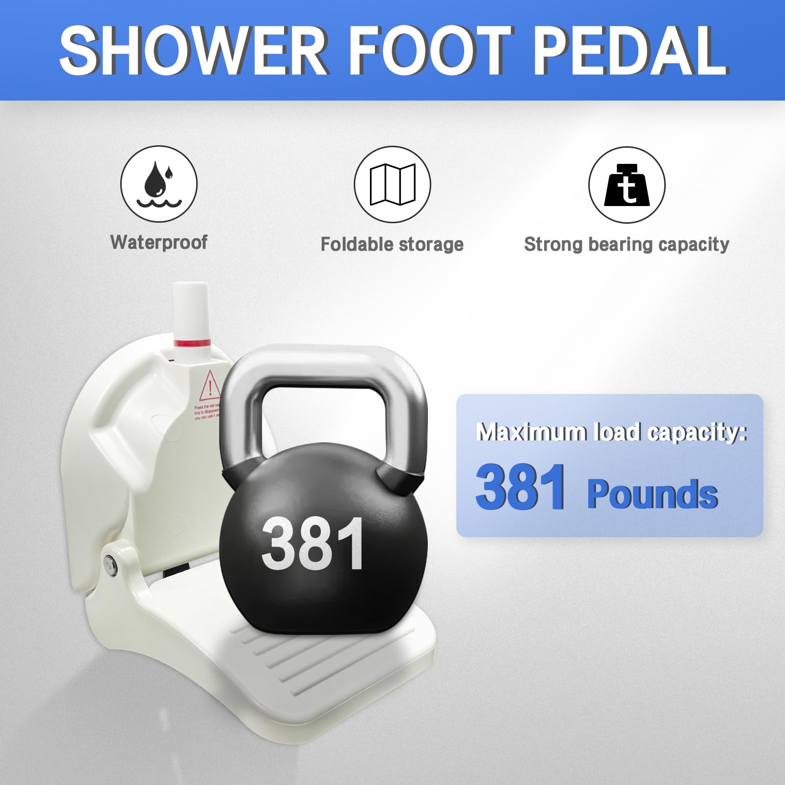 CWD&SQH Repose-pieds de douche pour les jambes de rasage avec ventouse puissante améliorée, capacité de charge de 172,8 kg, sans perçage, pédale de salle de bain, repose-pieds de pédicure, aide aux
