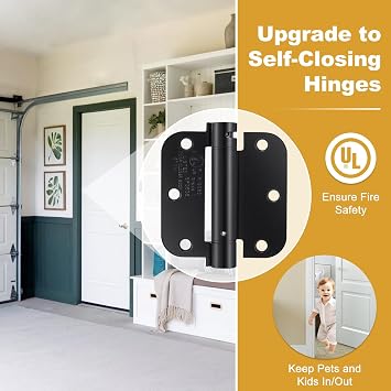 2 Pack | Self Closing Door Hinges 3.53.5, HBL' Automatic Door Closer Hinges with 5/8 Radius Corners, Adjustable Spring Door Hinge for Home, Garage & Basement Doors.