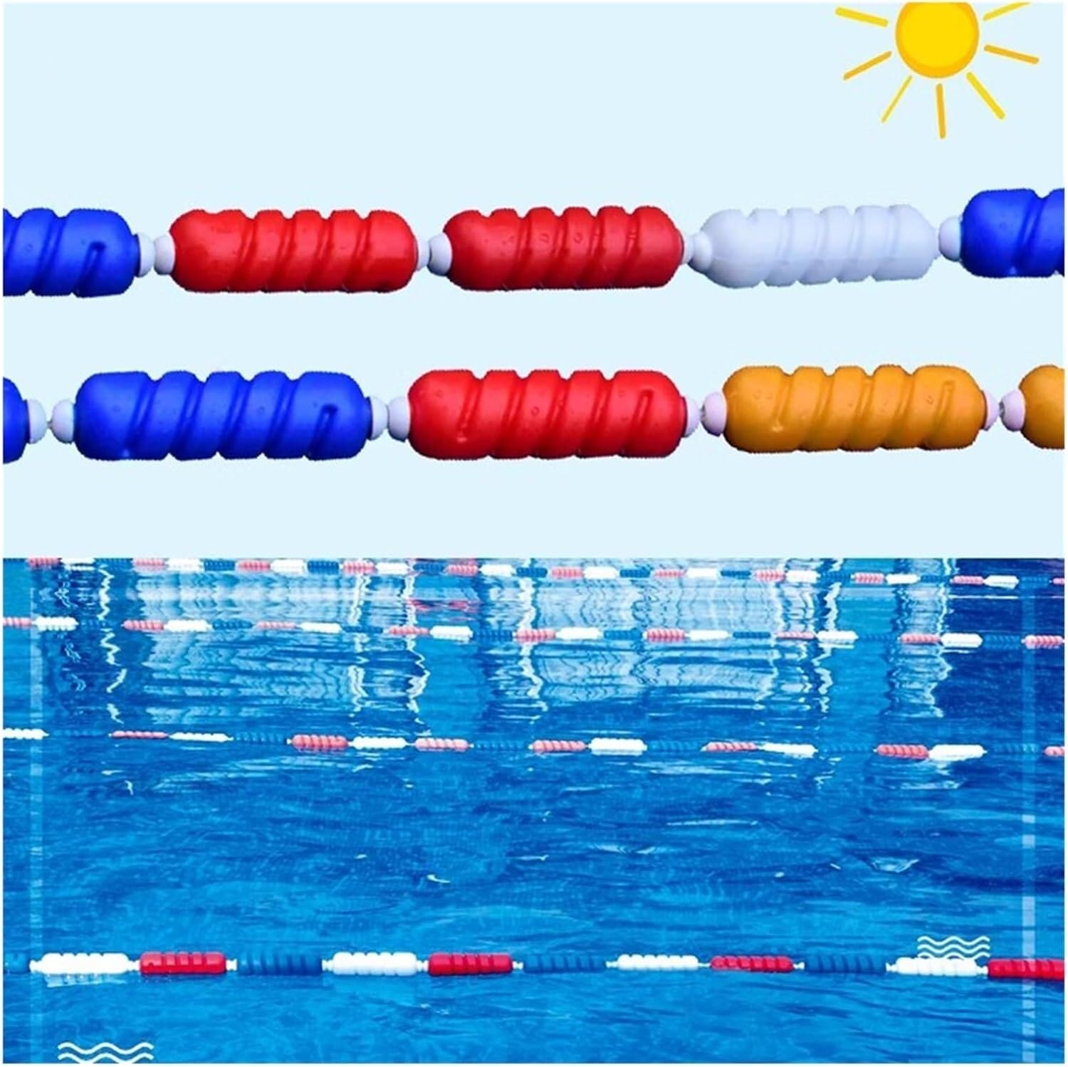 PLSZLL Swimming Pool Safety Rope Swimming Pool Rope Float For Separating Pool Safety Float Indoor Outdoor Float To Separate Dangerous Areas Pool Lane Dividers(Diameter 6cm,25m/82.02ft)
