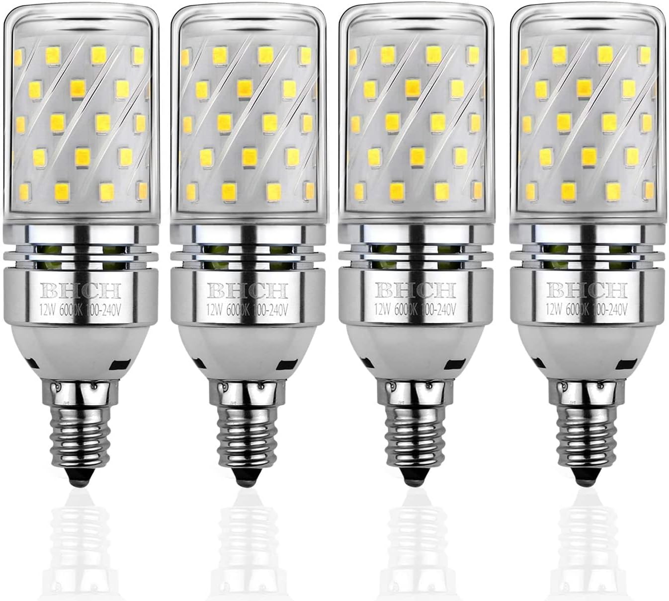 E12 LED Corn Bulbs 12W,6000K Daylight White,1200LM,100W Incandescent Bulbs Equivalent,Pack of 4