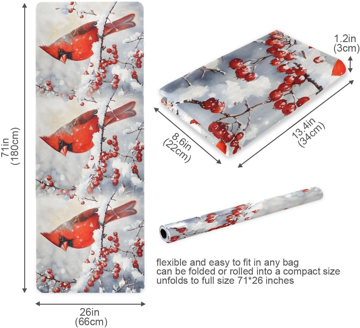 ALAZA Beautiful Red Cardinal Yoga Mat Non Slip Fitness Exercise Mat, Workout Mat for Yoga, Pilates and Floor Exercises