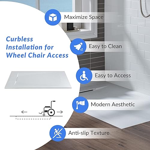 Miniatura 13 de WOODBRIDGE Base de ducha de drenaje de extremo de umbral cero de 60 pulgadas de largo x 31.5 pulgadas de ancho con colocación de drenaje reversible,