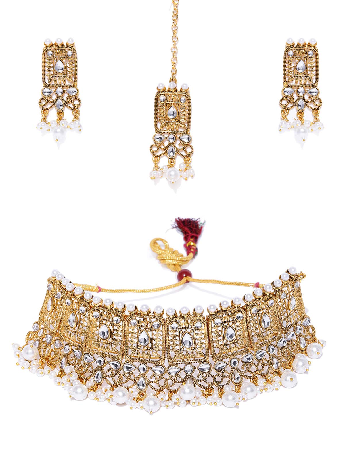 ZAVERI PEARLS Antique Gold Tone Kundan And Pearls Choker Necklace Set For Women-ZPFK8965 (B07XB74R8S) Amazon Price History, Amazon Price Tracker