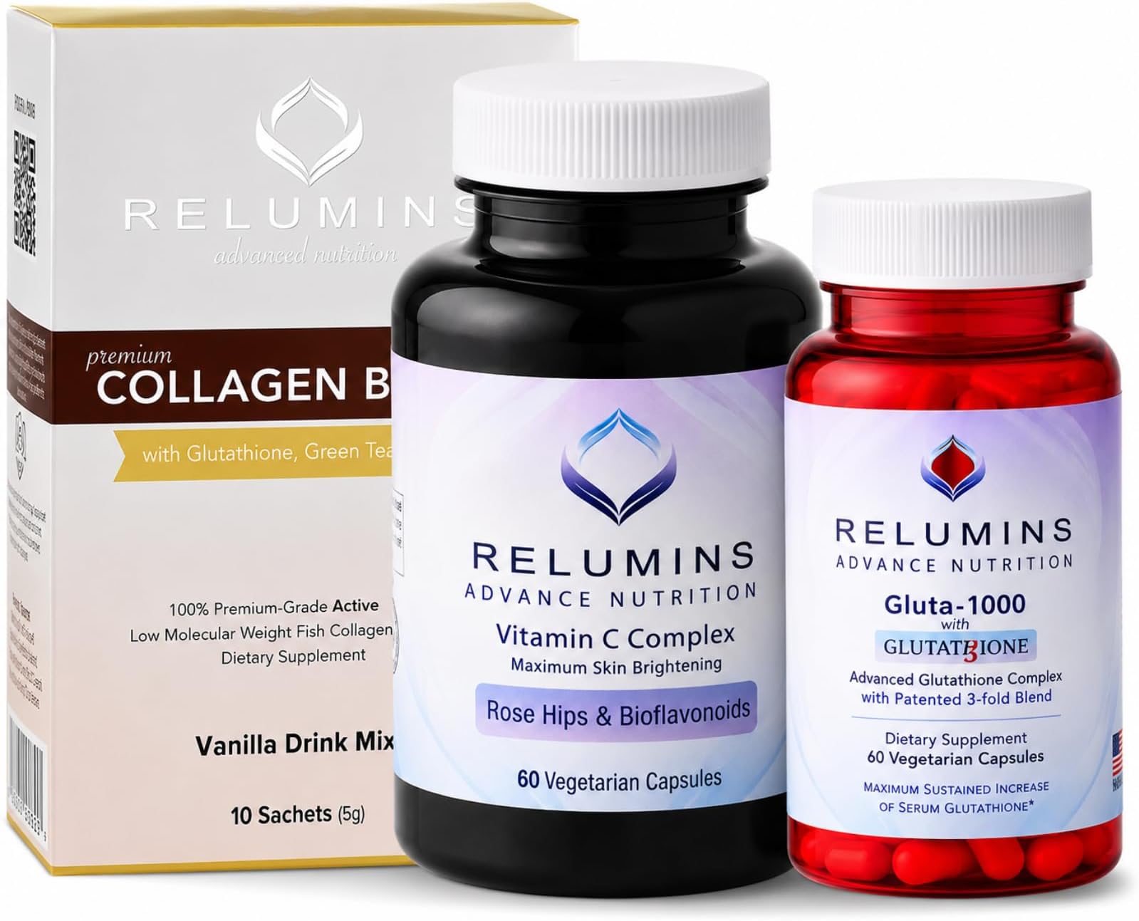 Relumins Premium Gift Glow Set โ Collagen Blueberry, Glutathione 1000mg & Vitamin C with Rose Hips โ 3-in-1 Beauty & Wellness Kit for Daily Hydration, Skin Vitality, and Overall Support