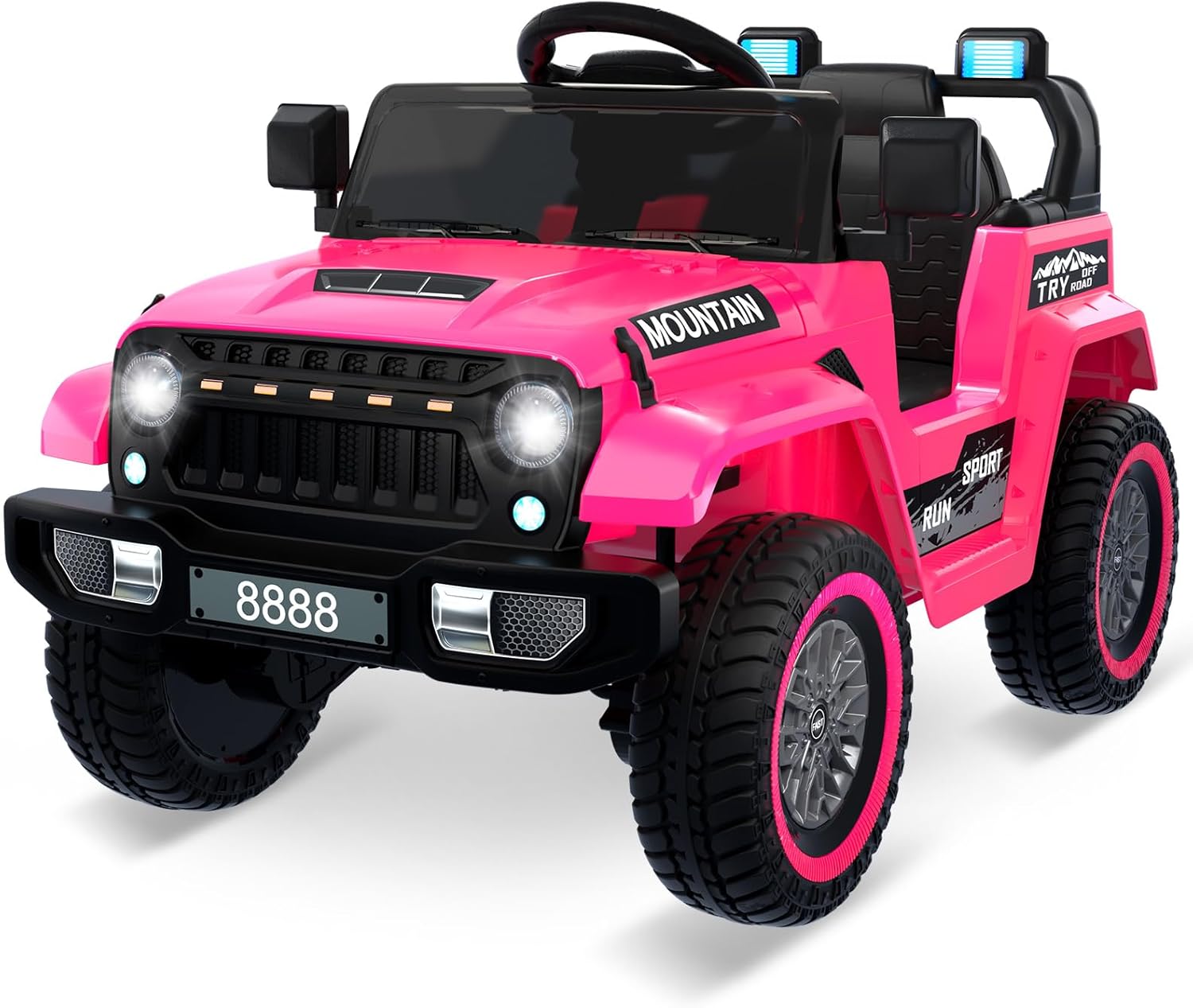 GAOMON 12V Kids Ride on Truck Car, 4 Wheeler Electric Vehicles with Remote Control, Spring Suspension, 3 Speeds, LED Lights, Music, MP3, Battery Powered Ride on Toy Gift for Boys Girls, Pink