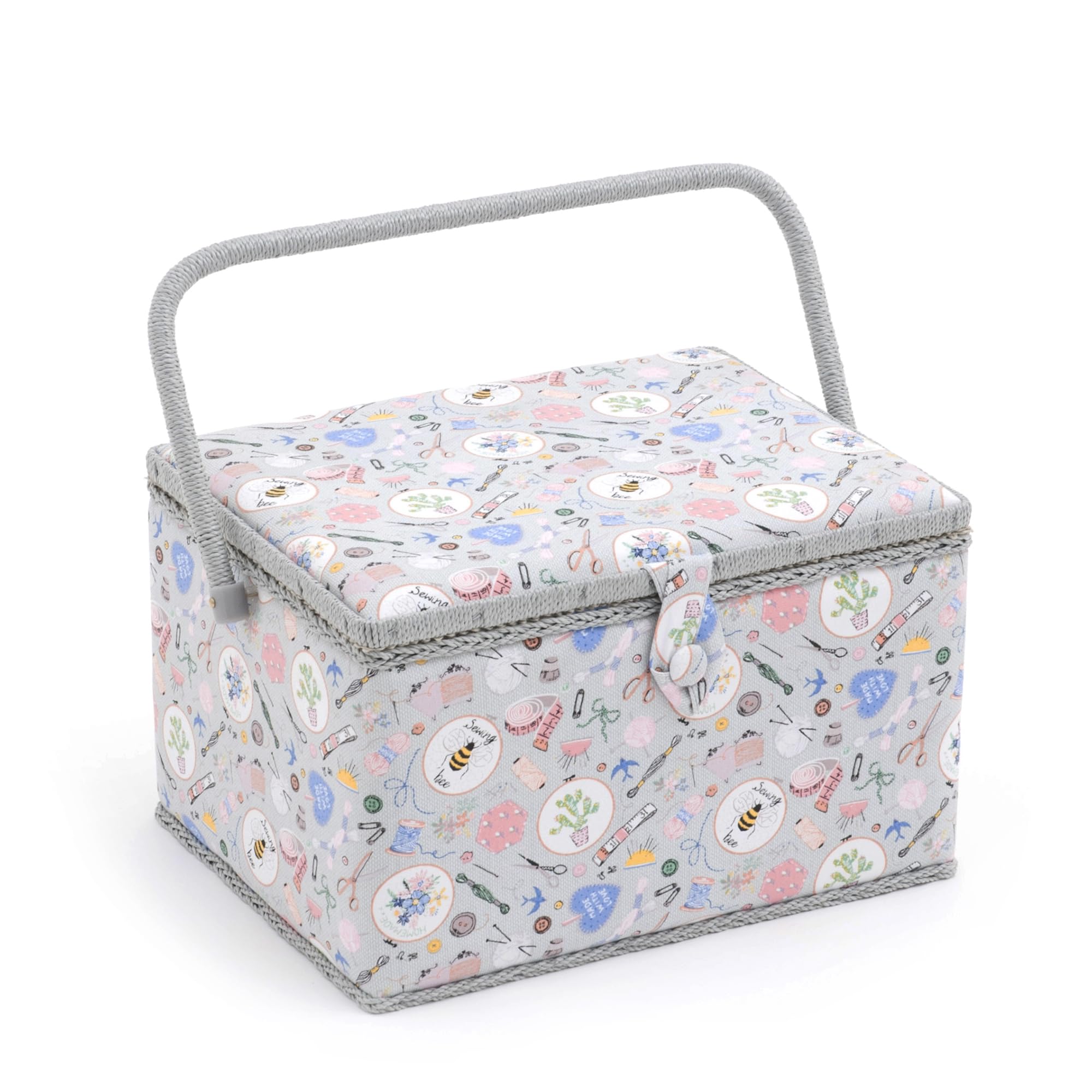 Hobby Gift Homemade Large Sewing Box Organiser With Handle - Cotton Basket Sewing Storage Box, Craft Storage Boxes With Compartments For Tools & Accessories - 23.5 X 31 X 20Cm,