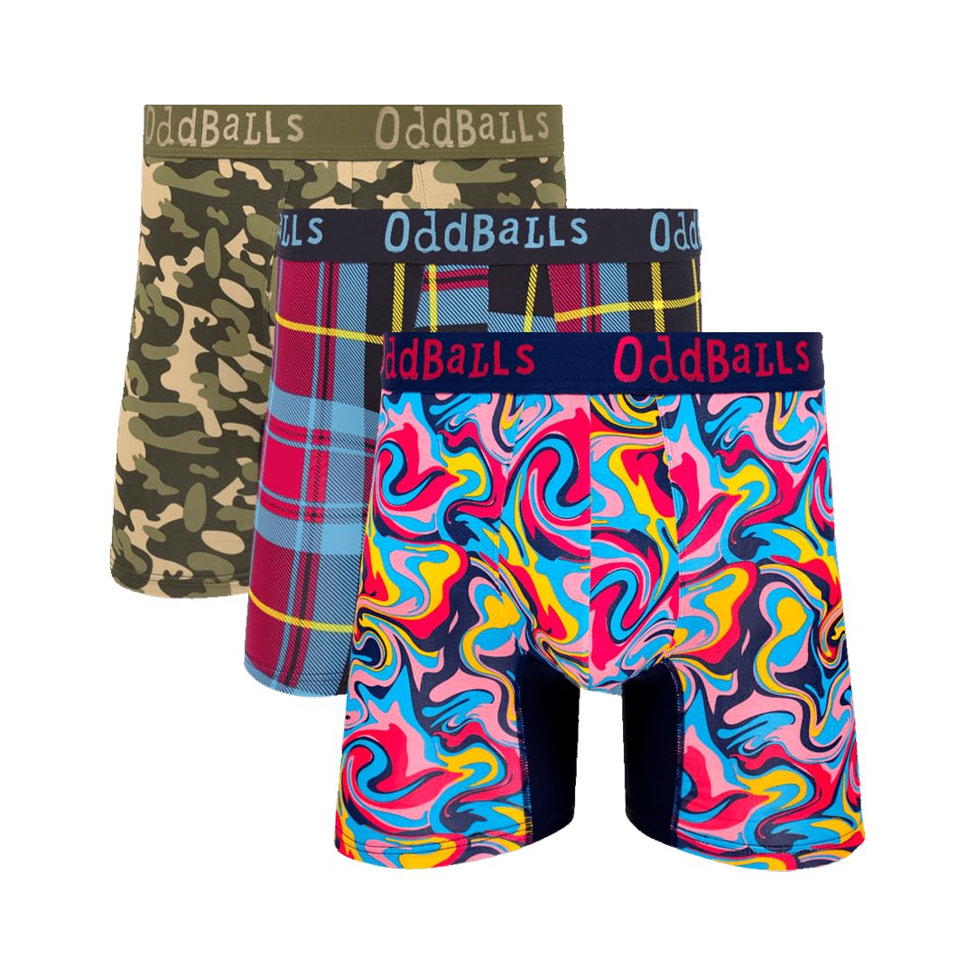 Oddballs Men's Dynamic Bundle | Bamboo Boxers Multipack | 3 Pack | Anti Chafing | Underwear | Moisture Wicking Fabric | Elastic Waistband | | Medium