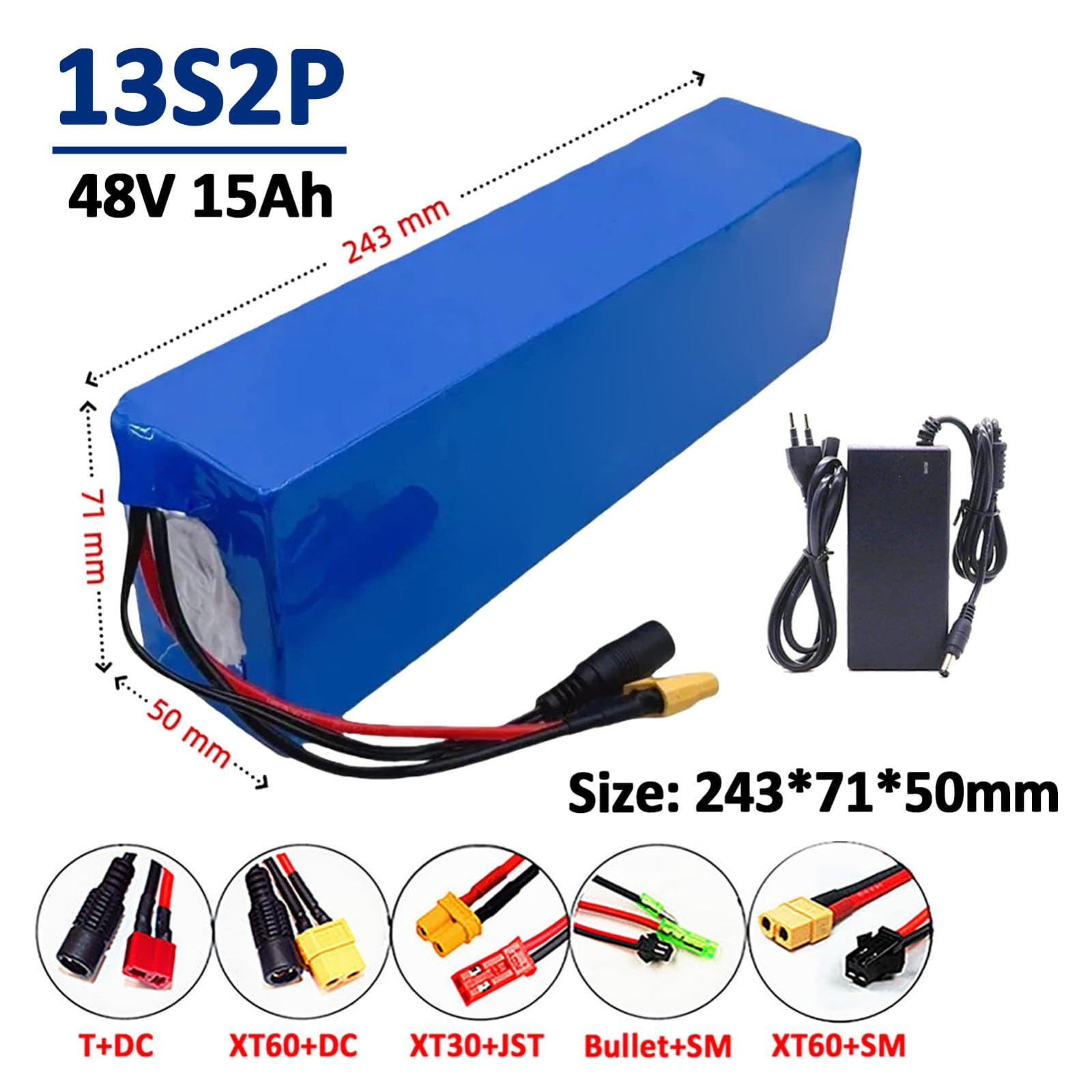 Batterie Lithium-ION De Remplacement 48V 15Ah pour Vélo Électrique, avec Chargeur Et Protection BMS Intégrée, Batterie pour Scooter Électrique, Batterie Lithium Rechargeable 13S2P