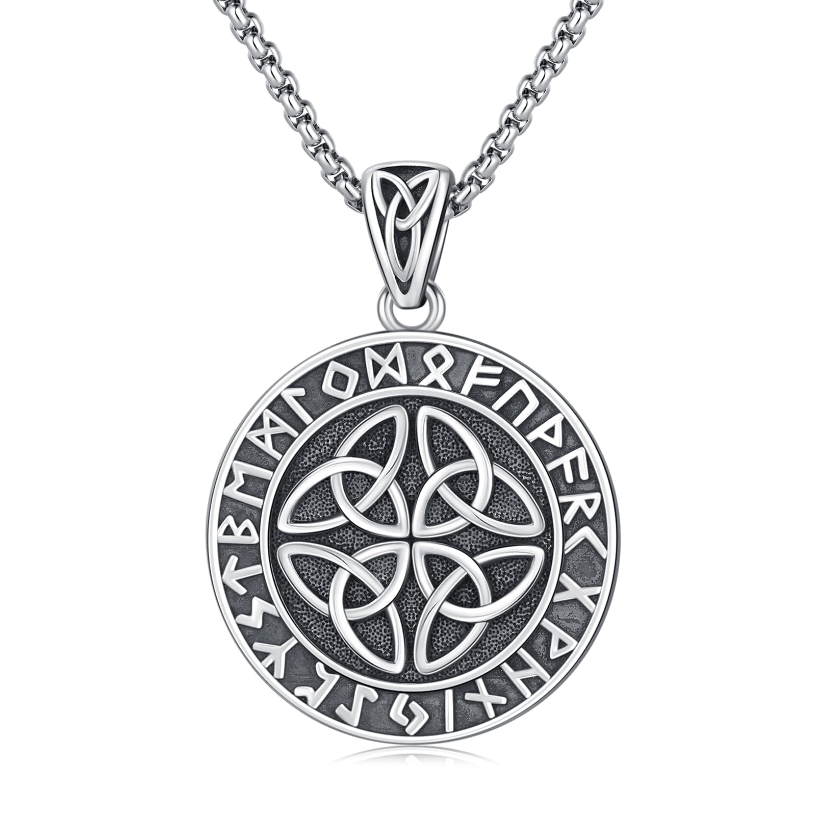 Kootwo 925 Sterling Silver Necklace for Men Viking Rune/Odin God/St Michael/Thors Hammer/Wolf/Celtic Knot/Religious Cross Jewelry Gifts for Men