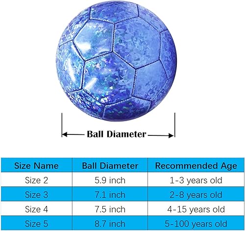 Miniatura 2 de ABAJI Balón de fútbol tamaño 3 4 5 patrón brillante cuero suave práctica entrenamiento regalo de fútbol para niños niñas viene con aguja de bomba