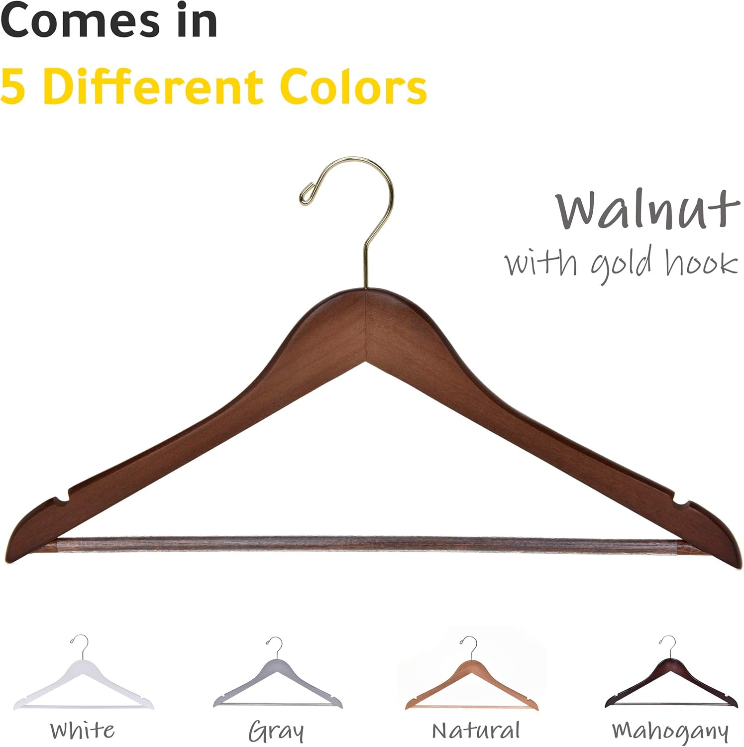 Quality Wooden Hangers - Slightly Curved, Solid Wood Coat Hangers with Stylish Chrome Hooks - Heavy-Duty, 30-Pack Sets for Clothes, Jackets, Shirts, Pants, Suits