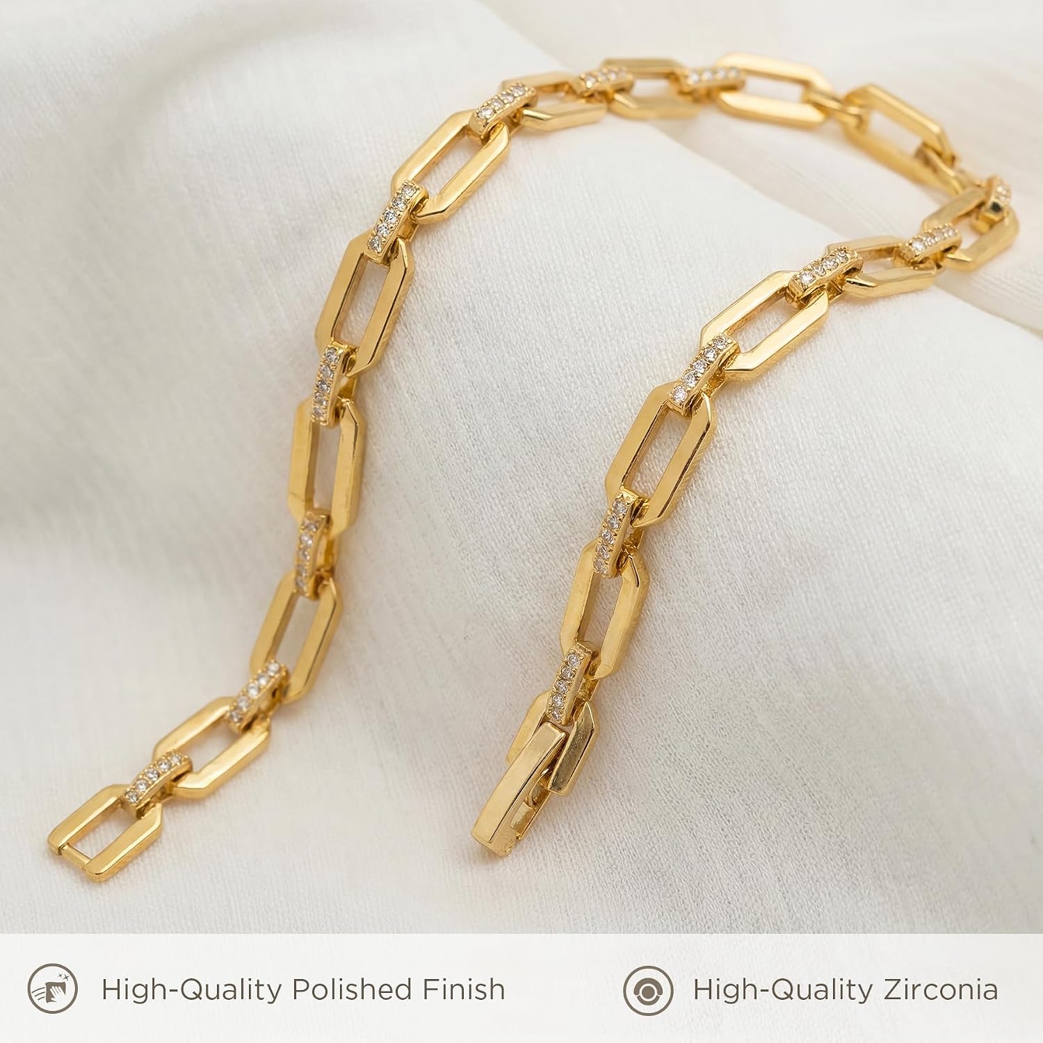 NORBU 18K Gold Plated Bracelet for Women, Paperclip Chain Bracelet for Women, Dainty Womens Gold Bracelet with Cubic Zirconia Minimalist Jewelry Gift for Her