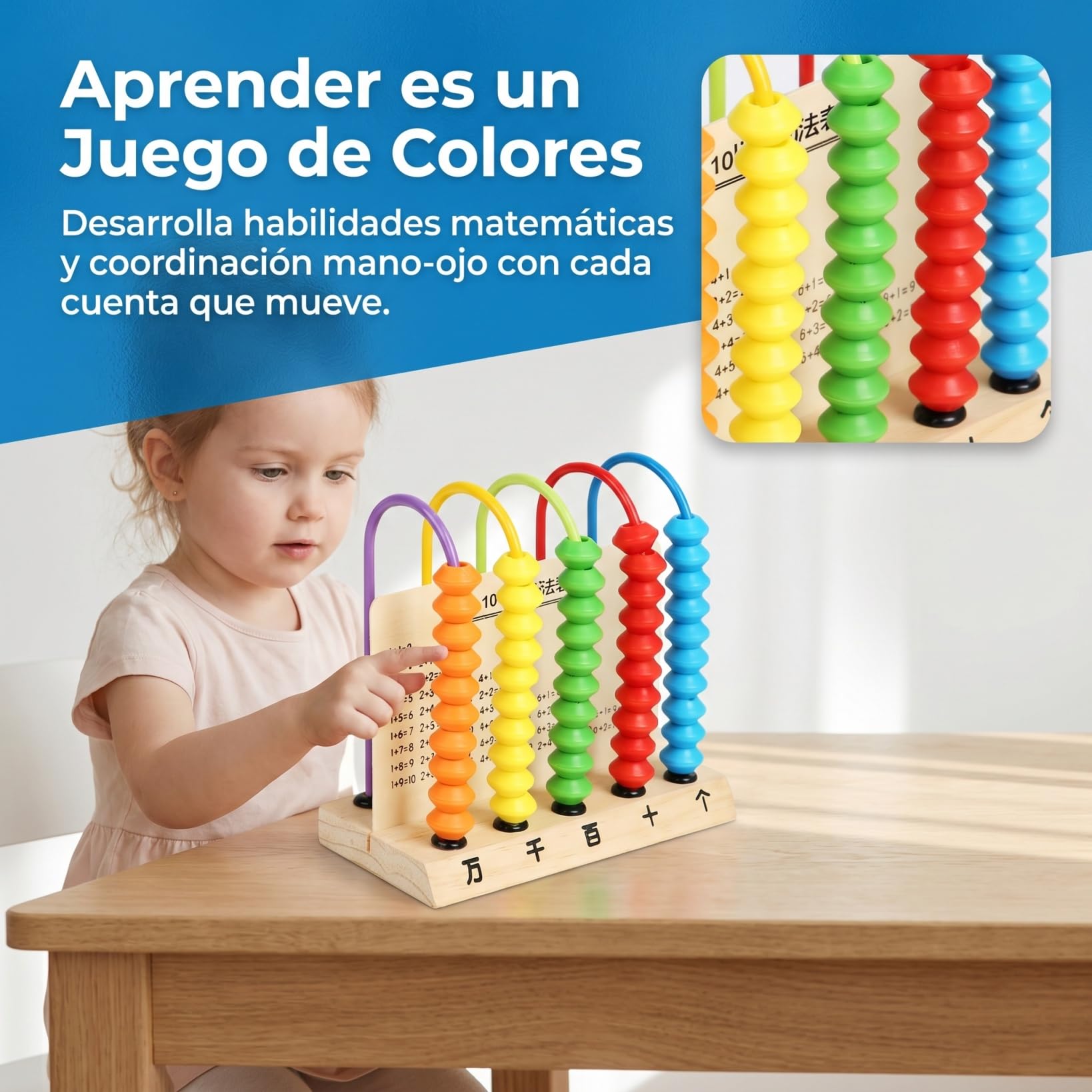 Vaguelly Ábaco Educativo Infantil Juguete De Cálculo para Niños con 5 Varillas Y 50 Cuentas Herramienta De Aprendizaje para Sumar Restar Y Contar Desarrollo Cognitivo En Casa