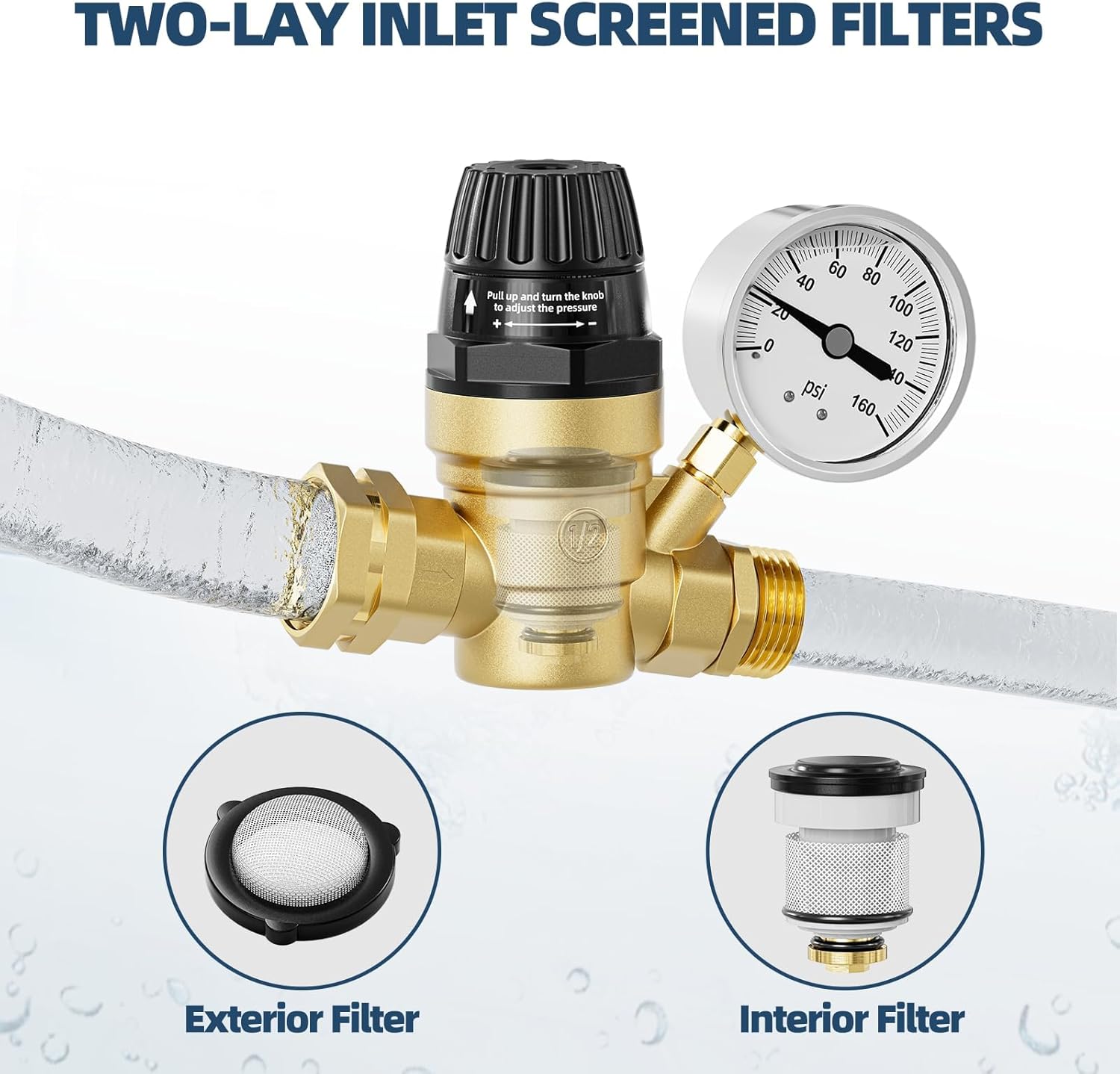 SPECILITE 304 Stainless Steel Garden Hose 50FT & Adjustable RV Water Pressure Regulator