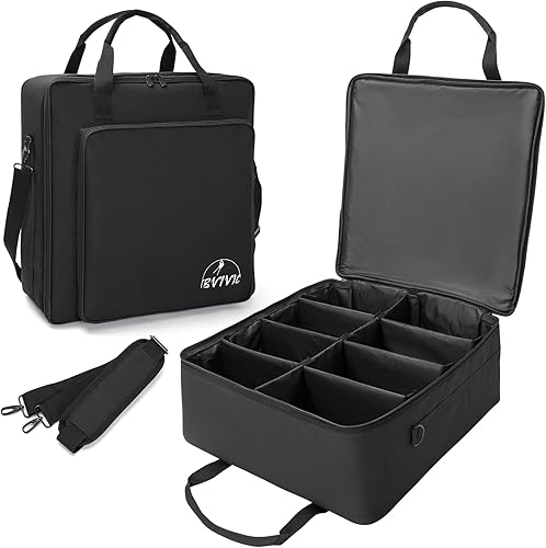 IBVIVIC Bolsa acolchada de 516 pulgadas, 8 pares para focos de escenario, bolsa de almacenamiento para 8 luces par con divisores, asa, correa, negro