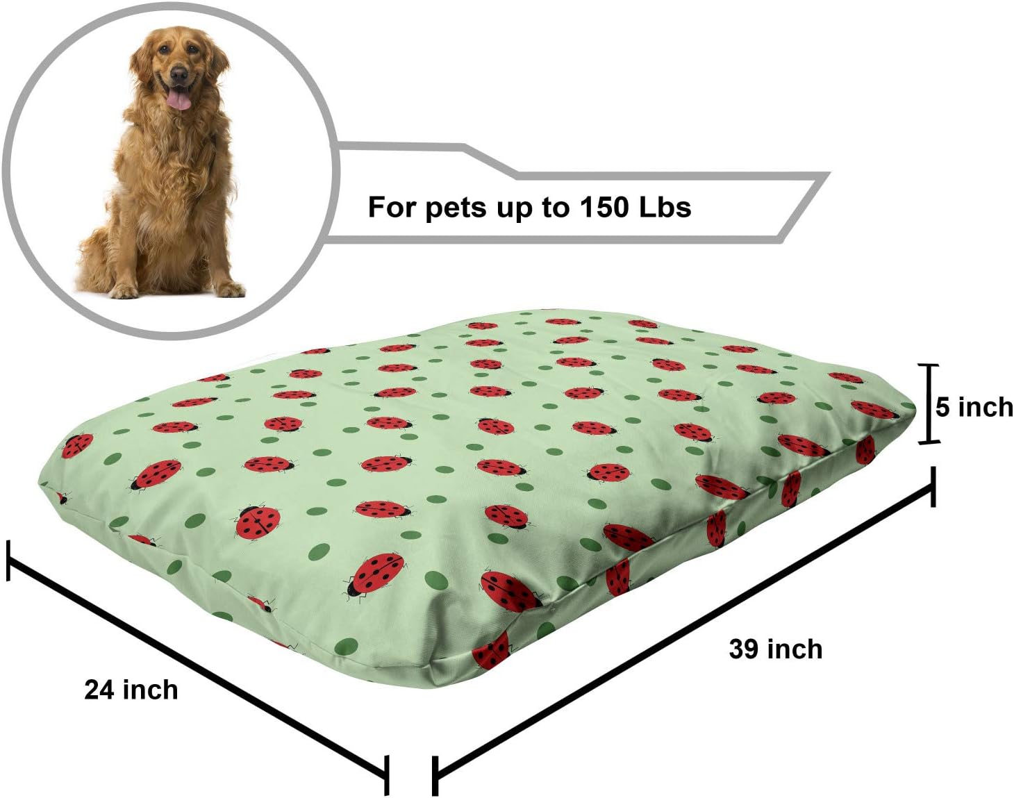 review Ambesonne Ladybugs Pet Bed, Traditional Polka Dots Background Abstract Ladybug Fun Design, Chew Resistant Pad for Dogs and Cats Cushion with Removable Cover, 24