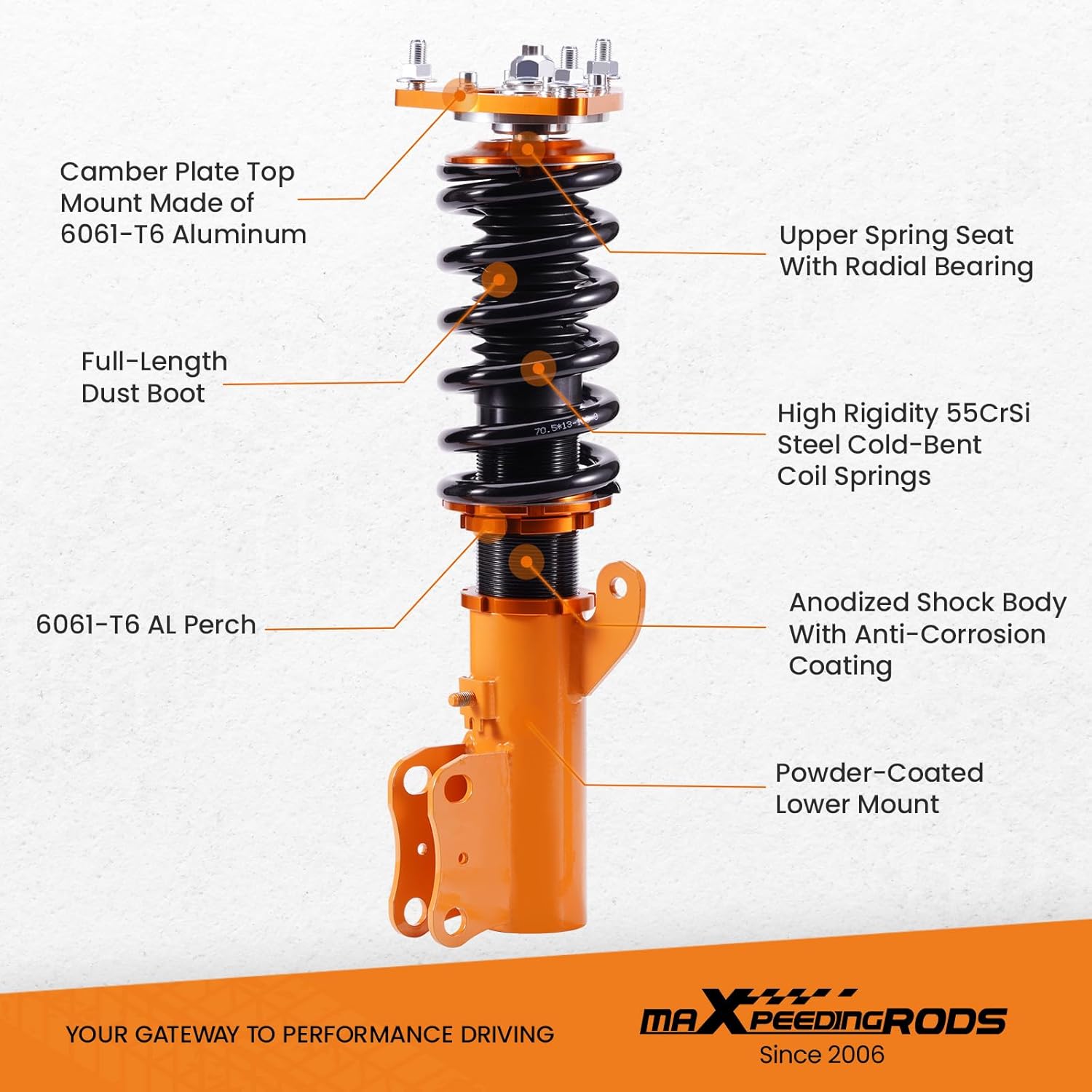 maXpeedingrods Coilovers for Mitsubishi Lancer(CX/CY) 2008-2016 Outlander Sport(GA) 2011-2020, Height Adjustable Coilovers Suspension Kit, Preset Damping Shock Absorber Struts, Lowering Kit, Gold