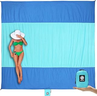Wekapo Sandproof Beach Blanket Extra Large 10x9ft Waterproof Quick Dry Mat with Stakes for Family Picnics Camping