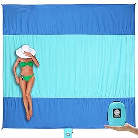 Wekapo Beach Blanket Sandproof, Extra Large Oversized 10\'X 9\' for 2-8 Adults, Big & Compact Sand Free Mat Quick Drying, Lightweight & Durable with 6 Stakes & 4 Corner Pockets