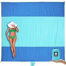 WEKAPO Beach Blanket Sandproof Waterproof, Extra Large Beach Mat, Oversized & Compact Sand Free, Quick Drying Beach Essentials for Vacation, Cruise, Picnic & Camping with Stakes